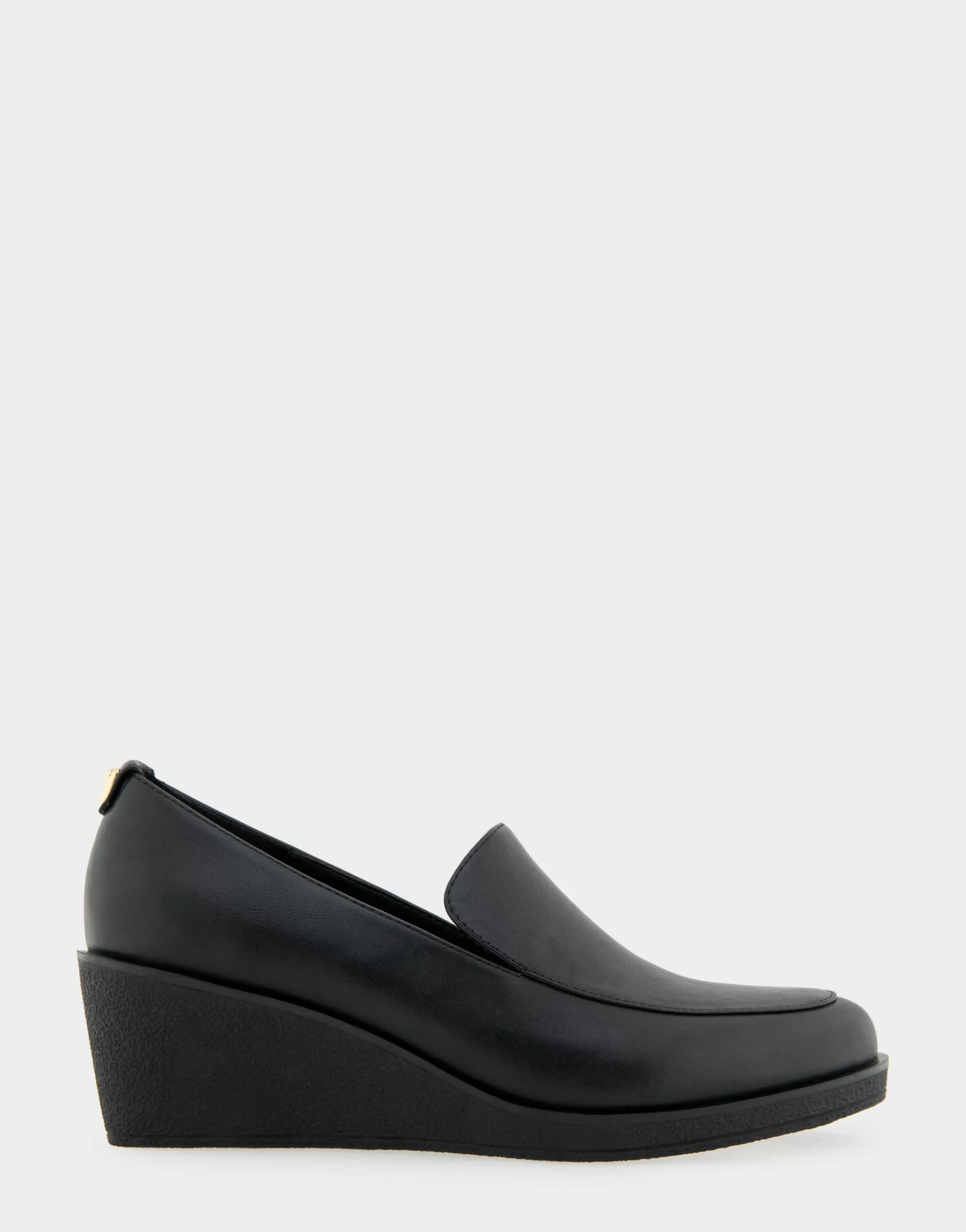 Aerosoles Wedges | Loafers*Comfortable Women's Molded Crepe Textured Wedge Loafer in Black Faux Leather