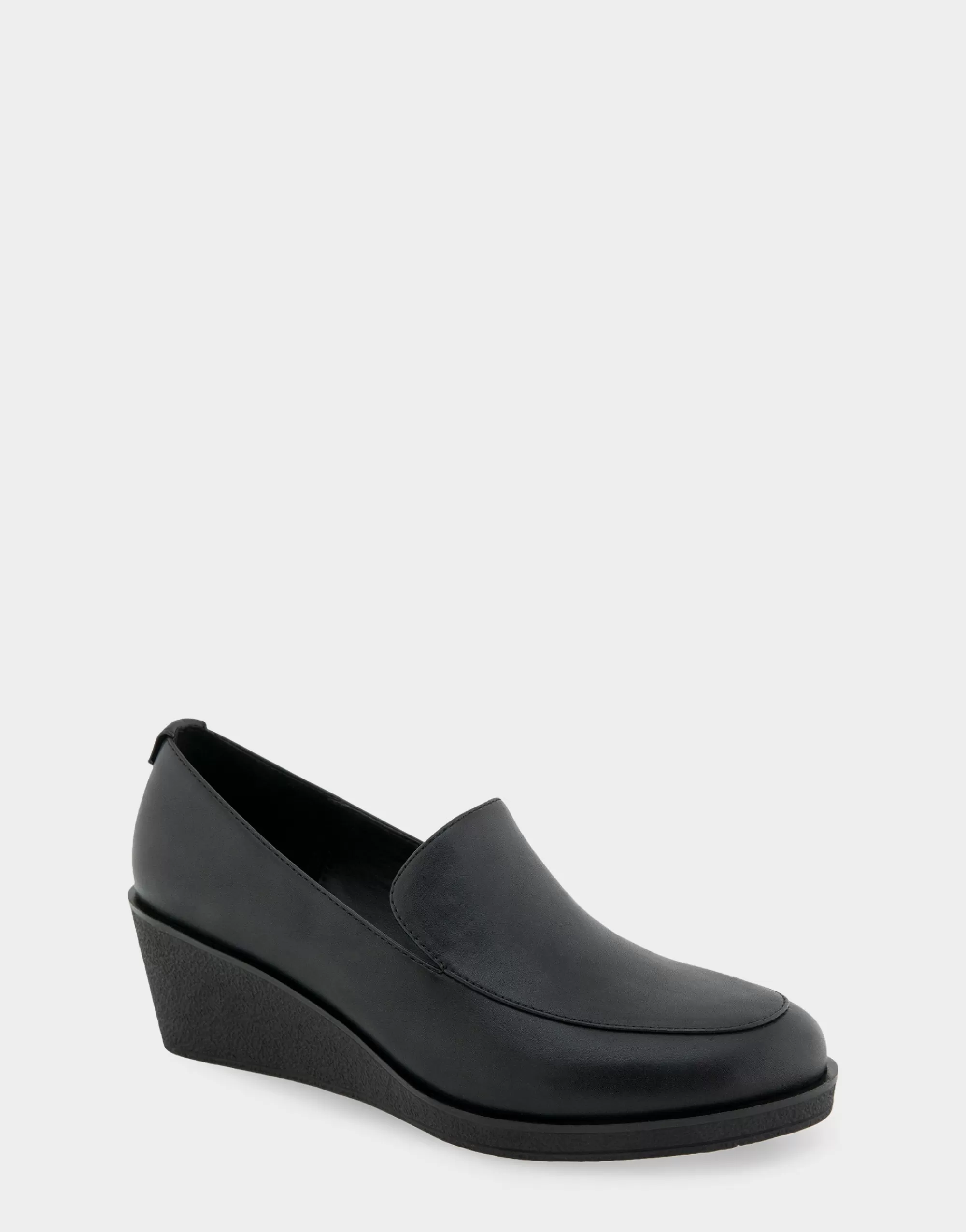 Aerosoles Wedges | Loafers*Comfortable Women's Molded Crepe Textured Wedge Loafer in Black Faux Leather