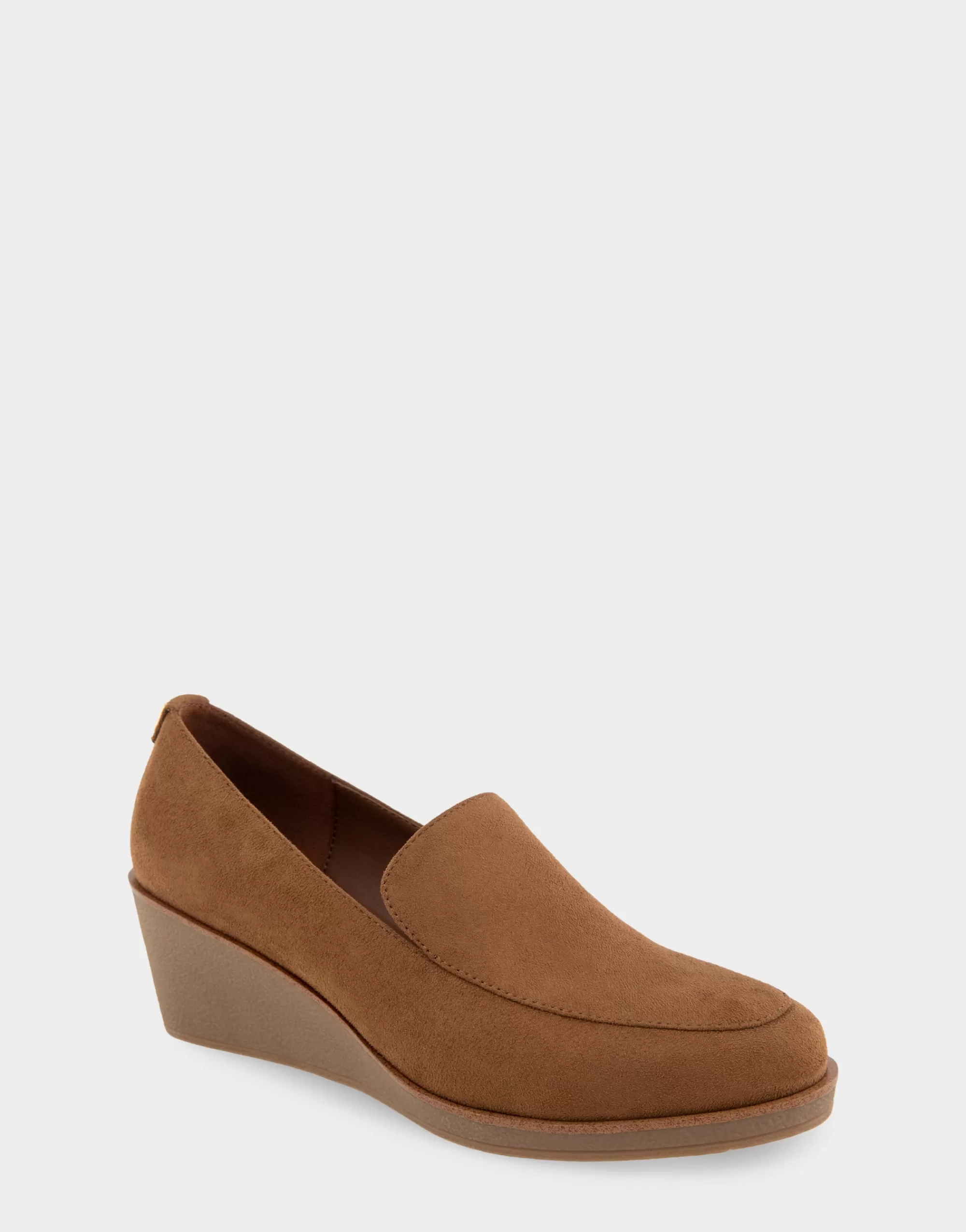 Aerosoles Wedges | Loafers*Comfortable Women's Molded Crepe Textured Wedge Loafer in Tobacco Faux Suede