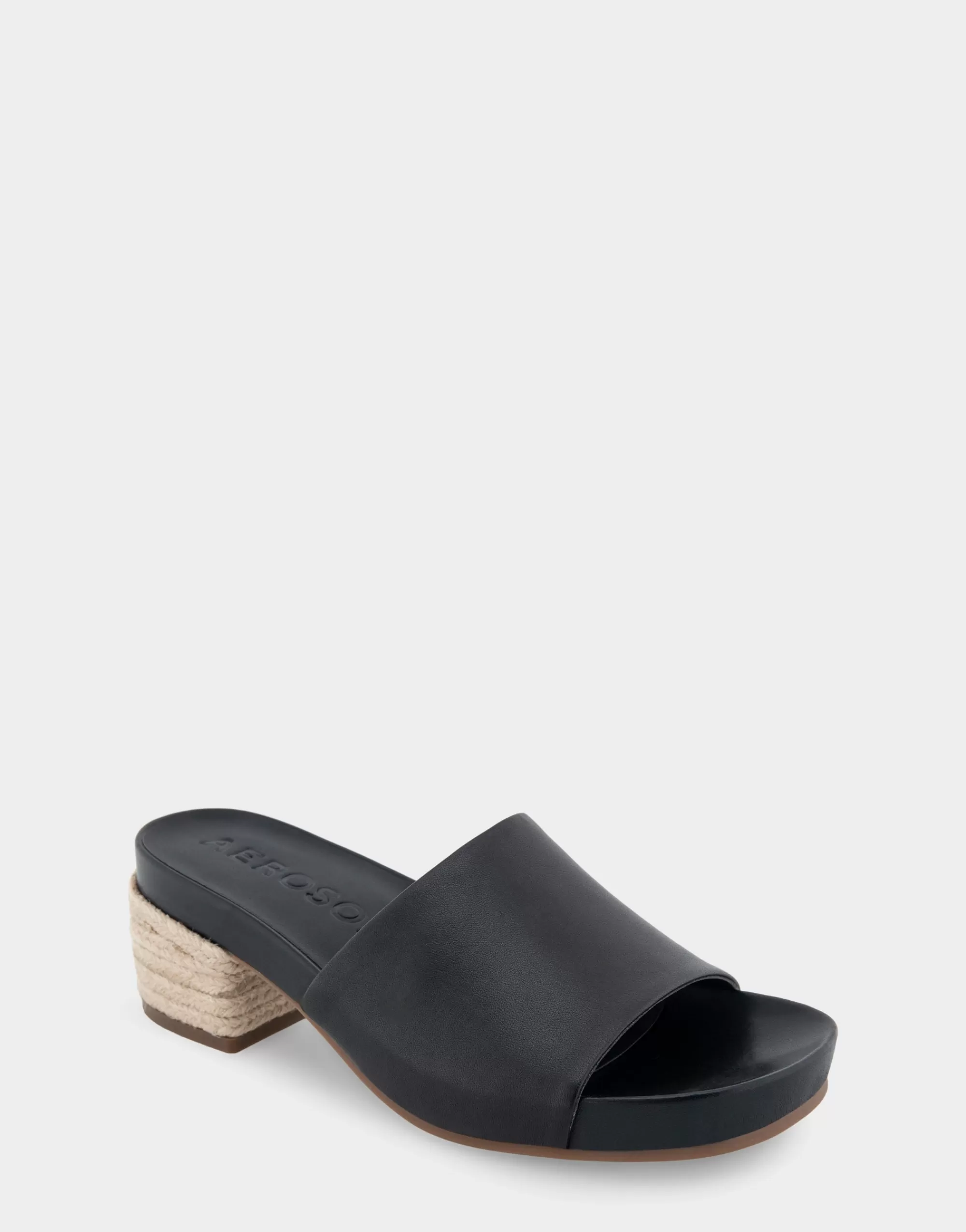 Aerosoles Slides*Comfortable Women's Molded Footbed Low Block Heel Slide in Black Leather