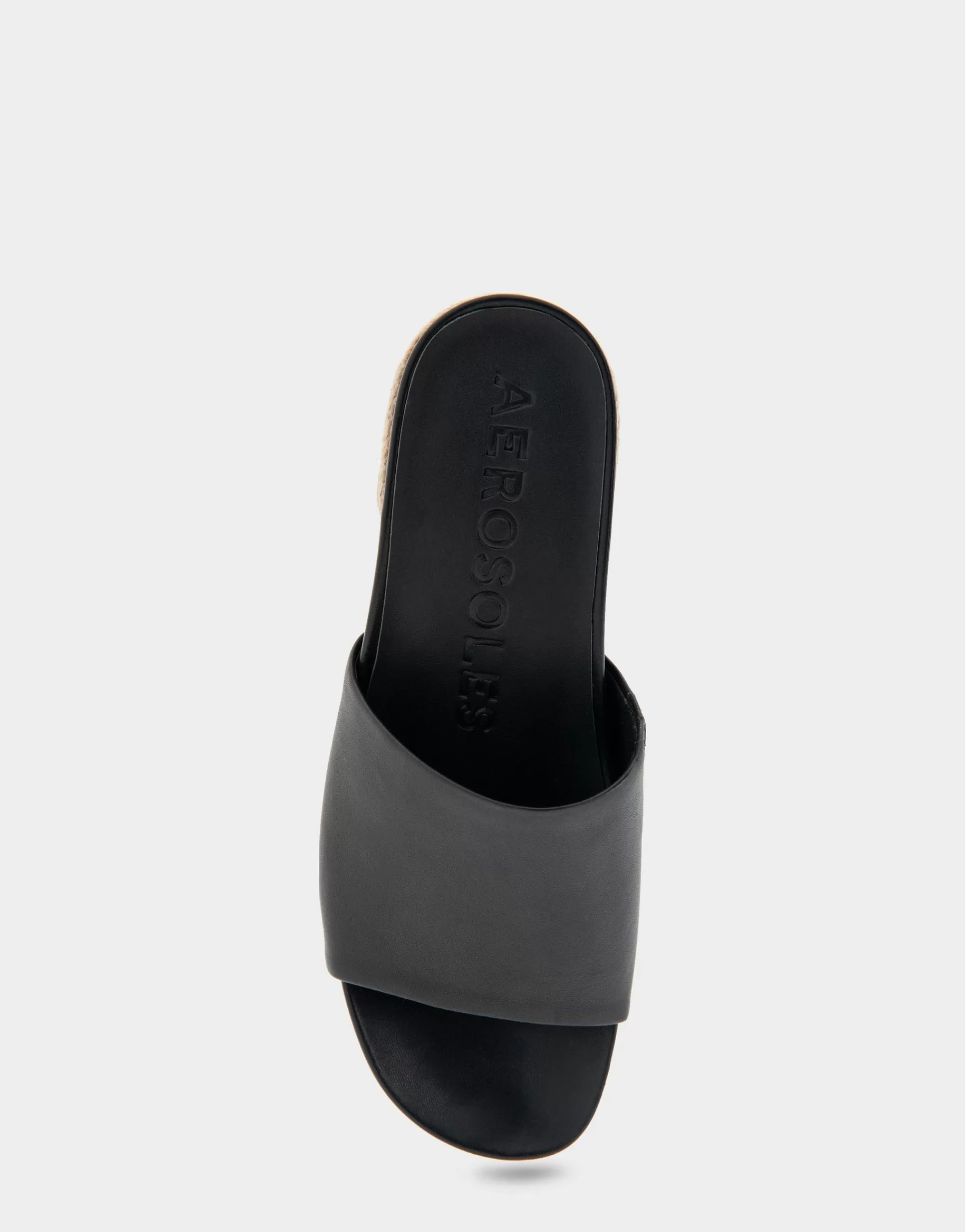Aerosoles Slides*Comfortable Women's Molded Footbed Low Block Heel Slide in Black Leather