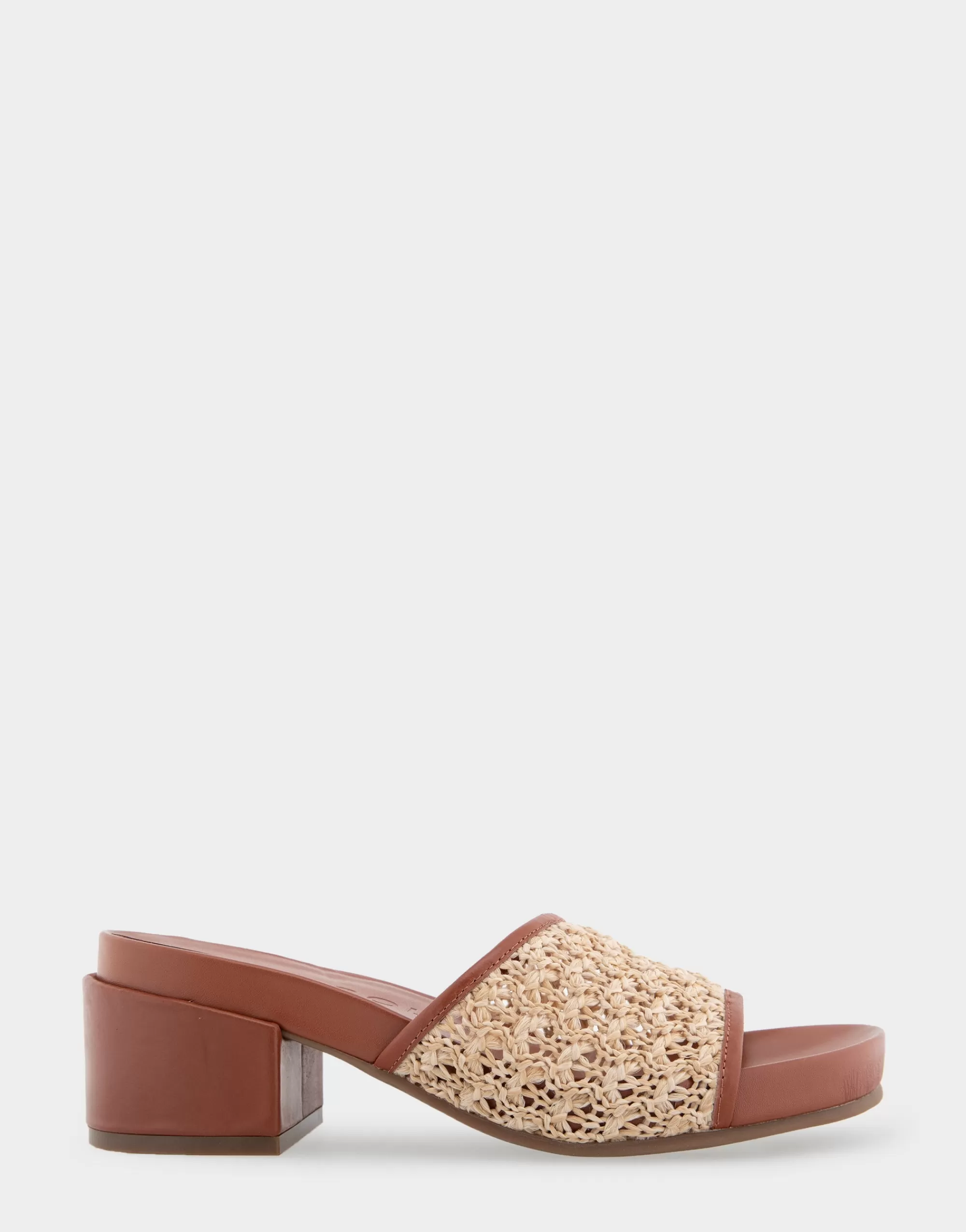 Aerosoles Slides*Comfortable Women's Molded Footbed Low Block Heel Slide in Natural Raffia Combo Raffia Fabric