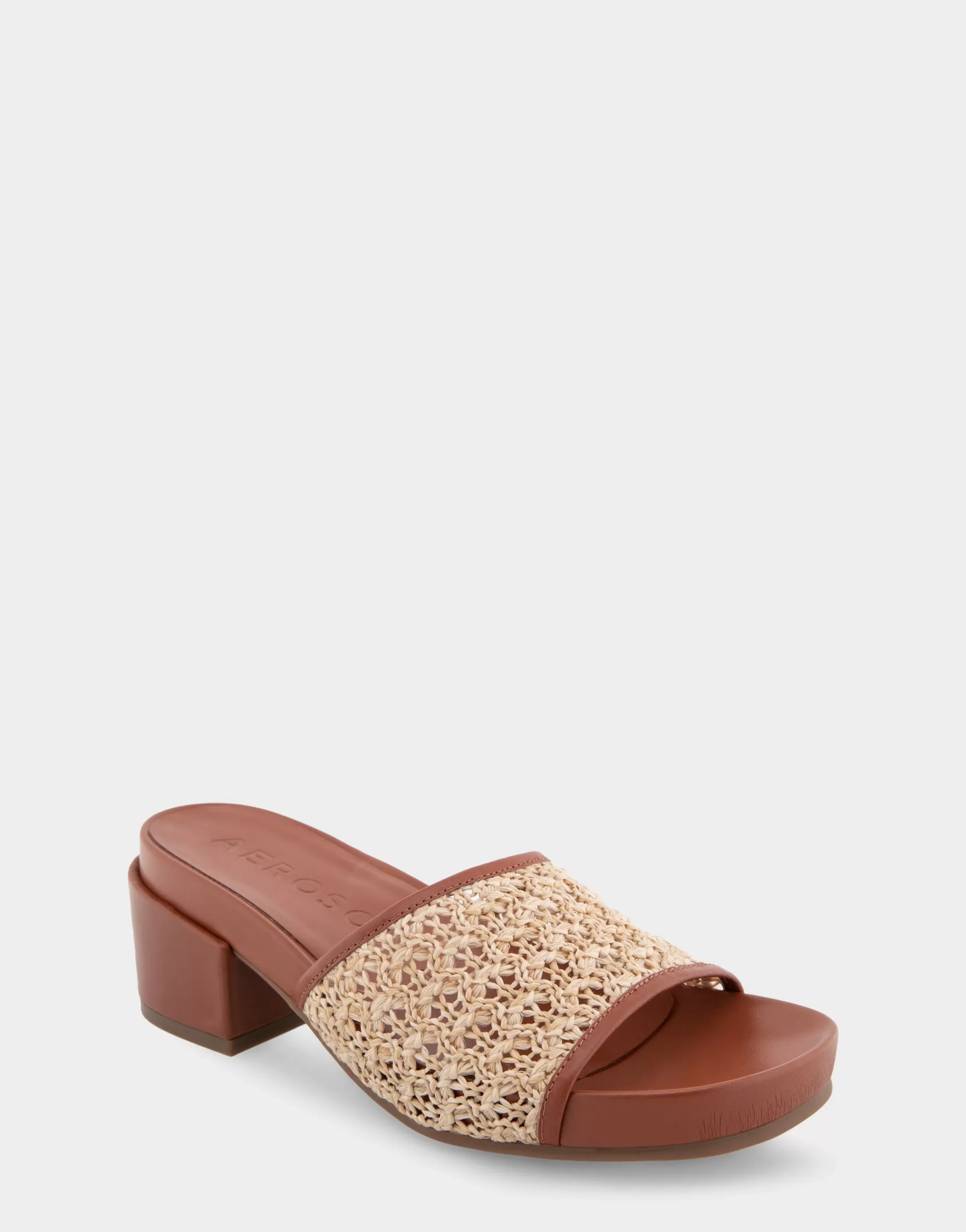 Aerosoles Slides*Comfortable Women's Molded Footbed Low Block Heel Slide in Natural Raffia Combo Raffia Fabric