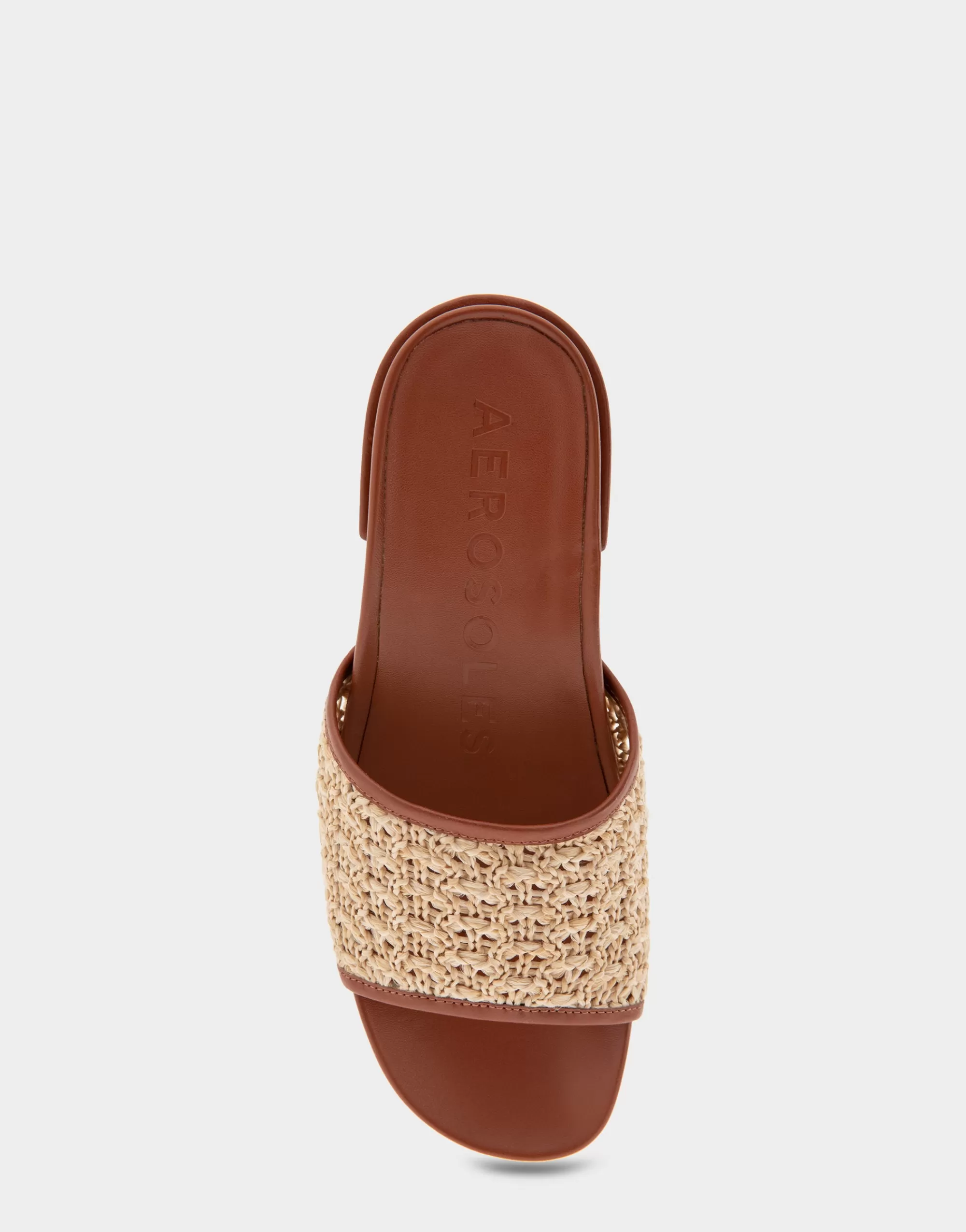 Aerosoles Slides*Comfortable Women's Molded Footbed Low Block Heel Slide in Natural Raffia Combo Raffia Fabric