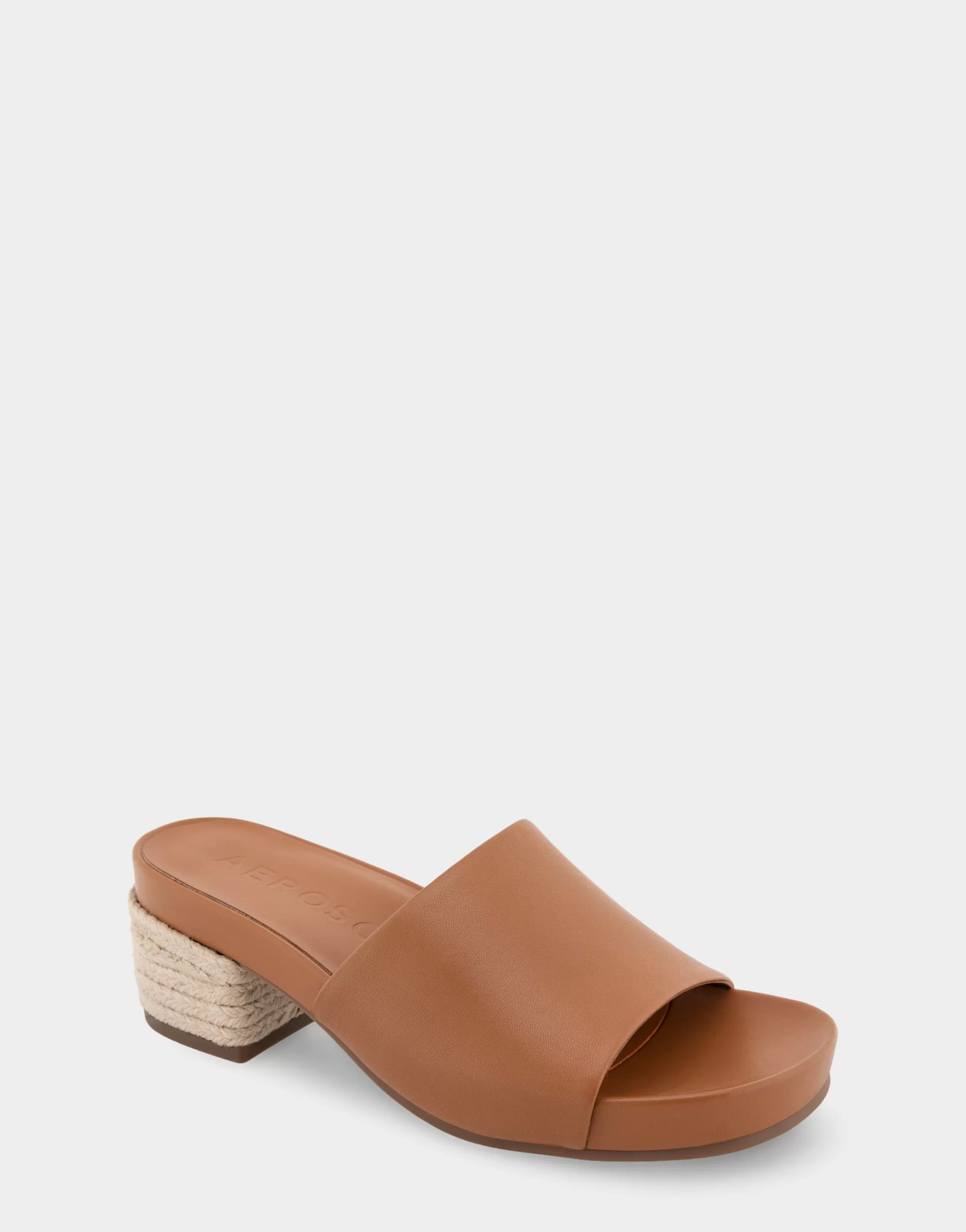 Aerosoles Slides*Comfortable Women's Molded Footbed Low Block Heel Slide in Tan Leather
