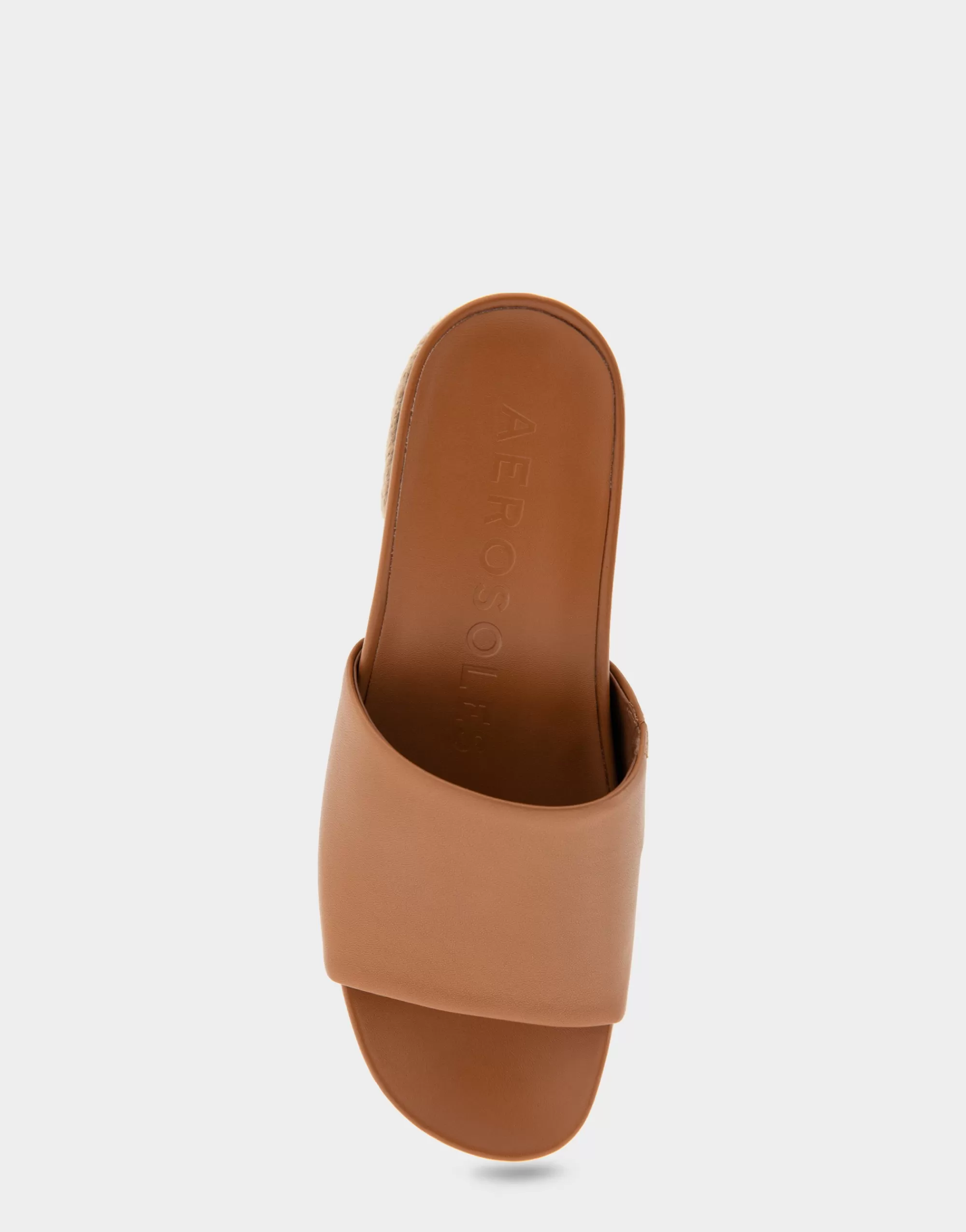 Aerosoles Slides*Comfortable Women's Molded Footbed Low Block Heel Slide in Tan Leather