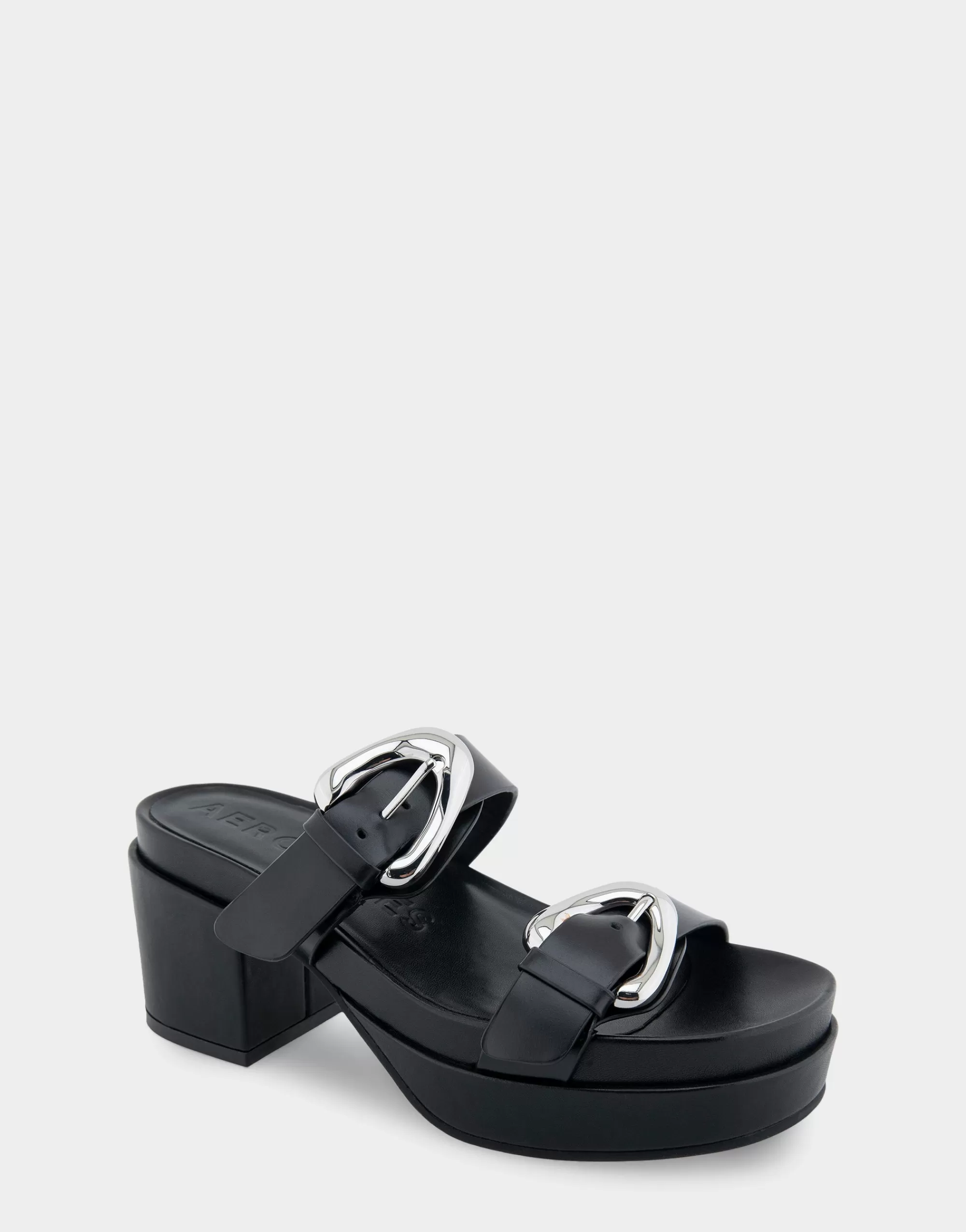 Aerosoles Platforms | Platforms*Comfortable Women's Molded Footbed Platform Slide Sandal in Black Leather