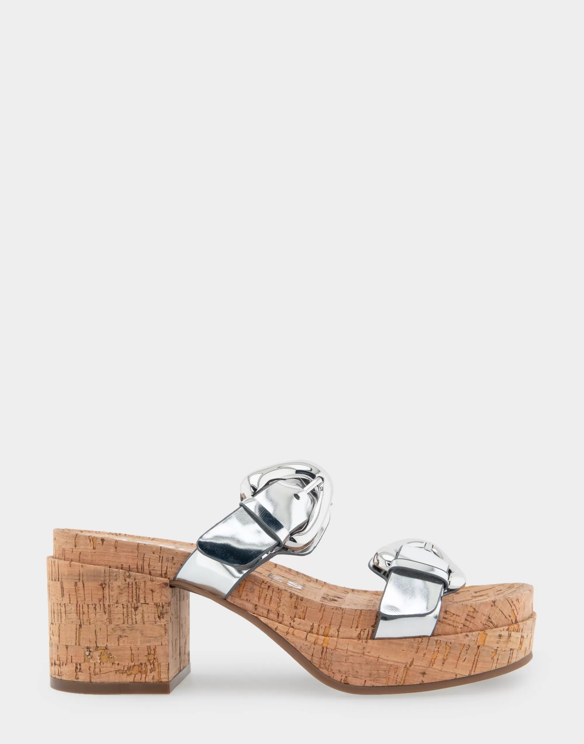 Aerosoles Platforms | Platforms*Comfortable Women's Molded Footbed Platform Slide Sandal in Silver Mirror Metallic Faux Leather