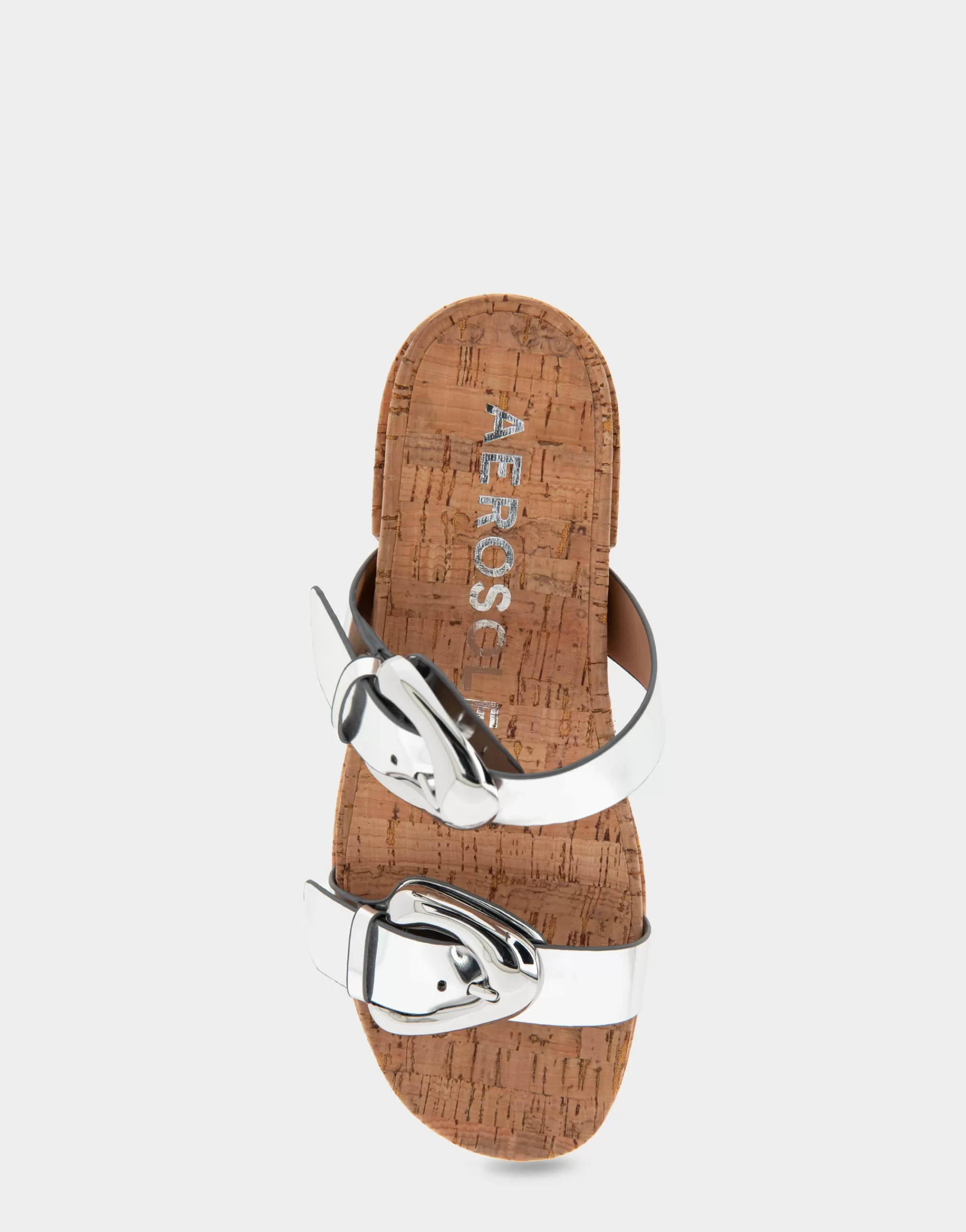 Aerosoles Platforms | Platforms*Comfortable Women's Molded Footbed Platform Slide Sandal in Silver Mirror Metallic Faux Leather