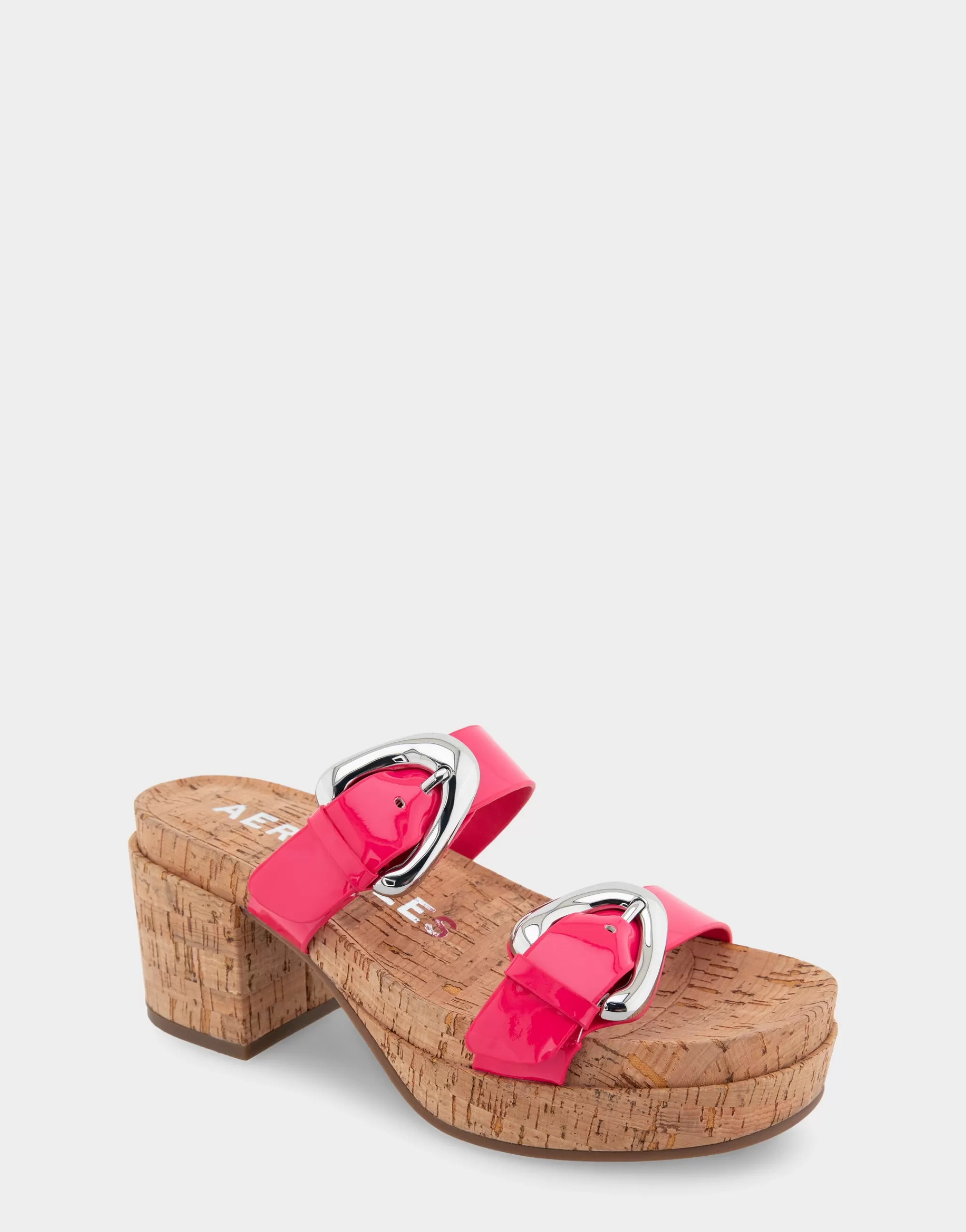 Aerosoles Platforms | Platforms*Comfortable Women's Molded Footbed Platform Slide Sandal in Virtual Pink Patent Faux Leather