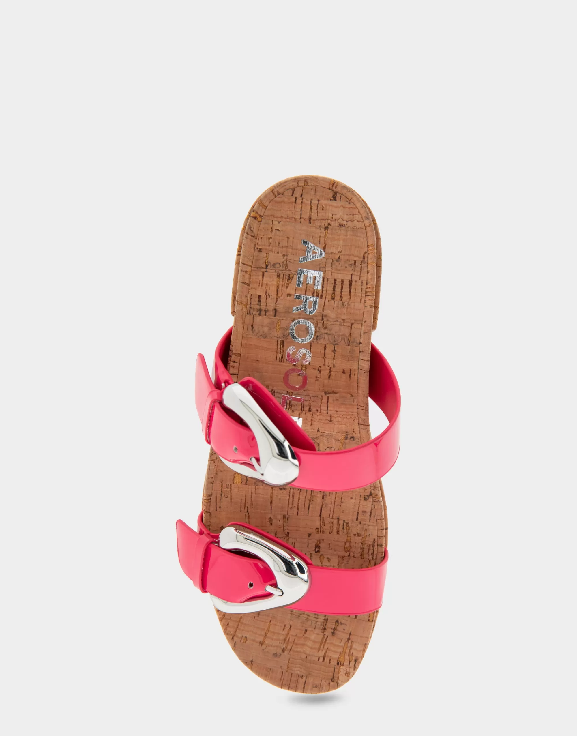 Aerosoles Platforms | Platforms*Comfortable Women's Molded Footbed Platform Slide Sandal in Virtual Pink Patent Faux Leather