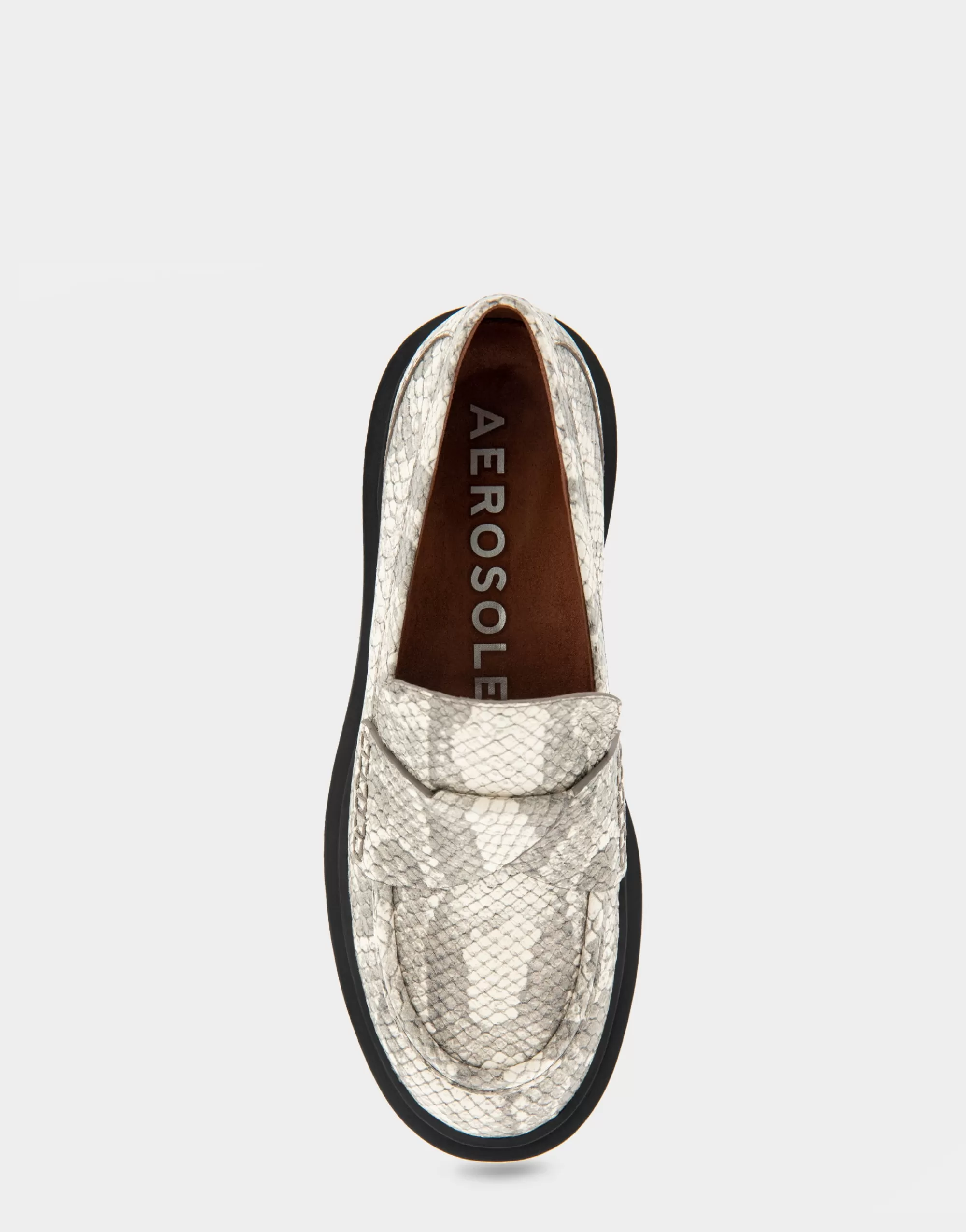 Aerosoles Wide Width Flats | Loafers*Comfortable Women's Molded Unit Loafer With Twisted Keeper in Roccia Snake Print Embossed Leather Leather