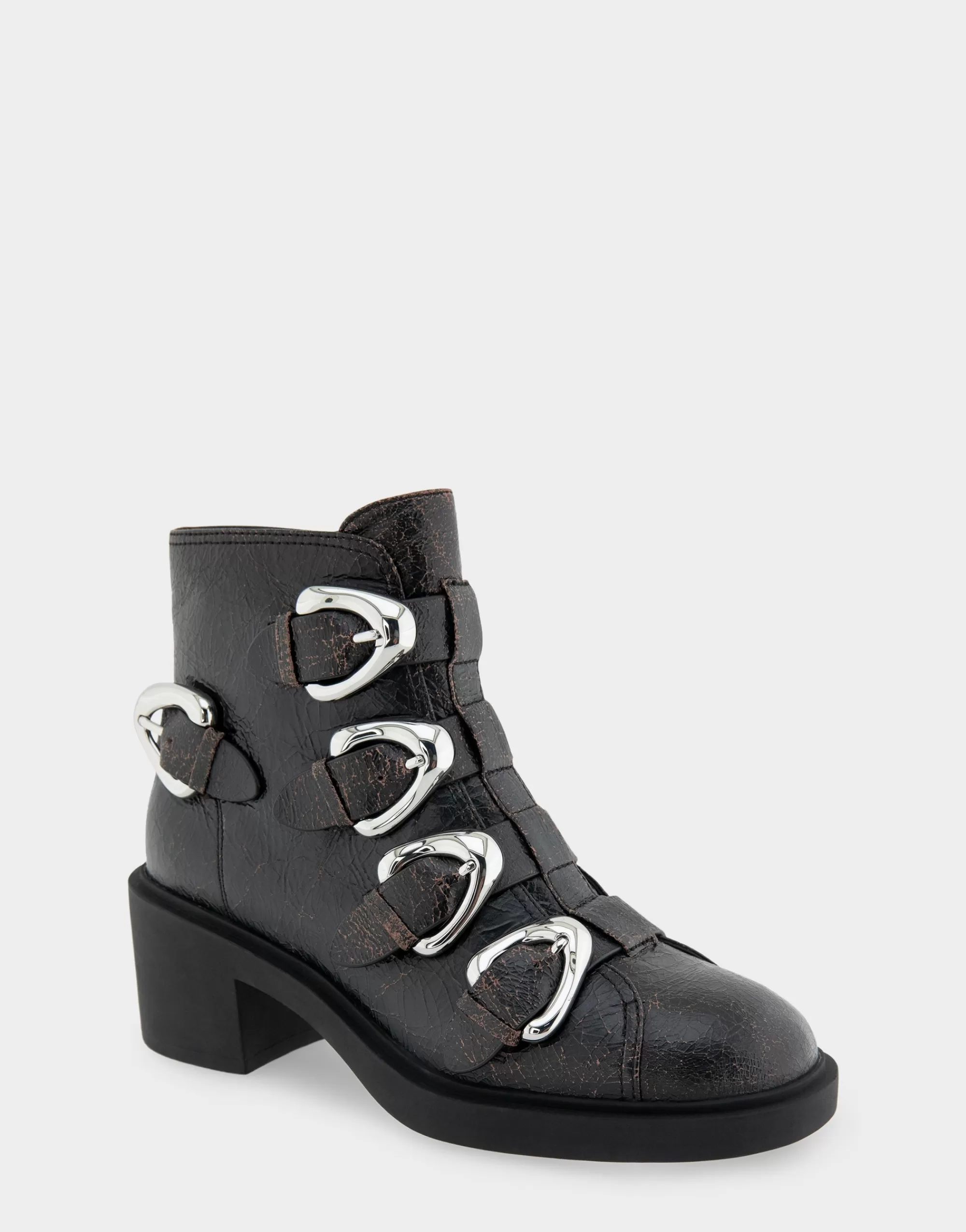 Aerosoles Heeled Boots | Ankle Boots*Comfortable Women's Multi Buckle Biker Bootie in Black Crackled Leather