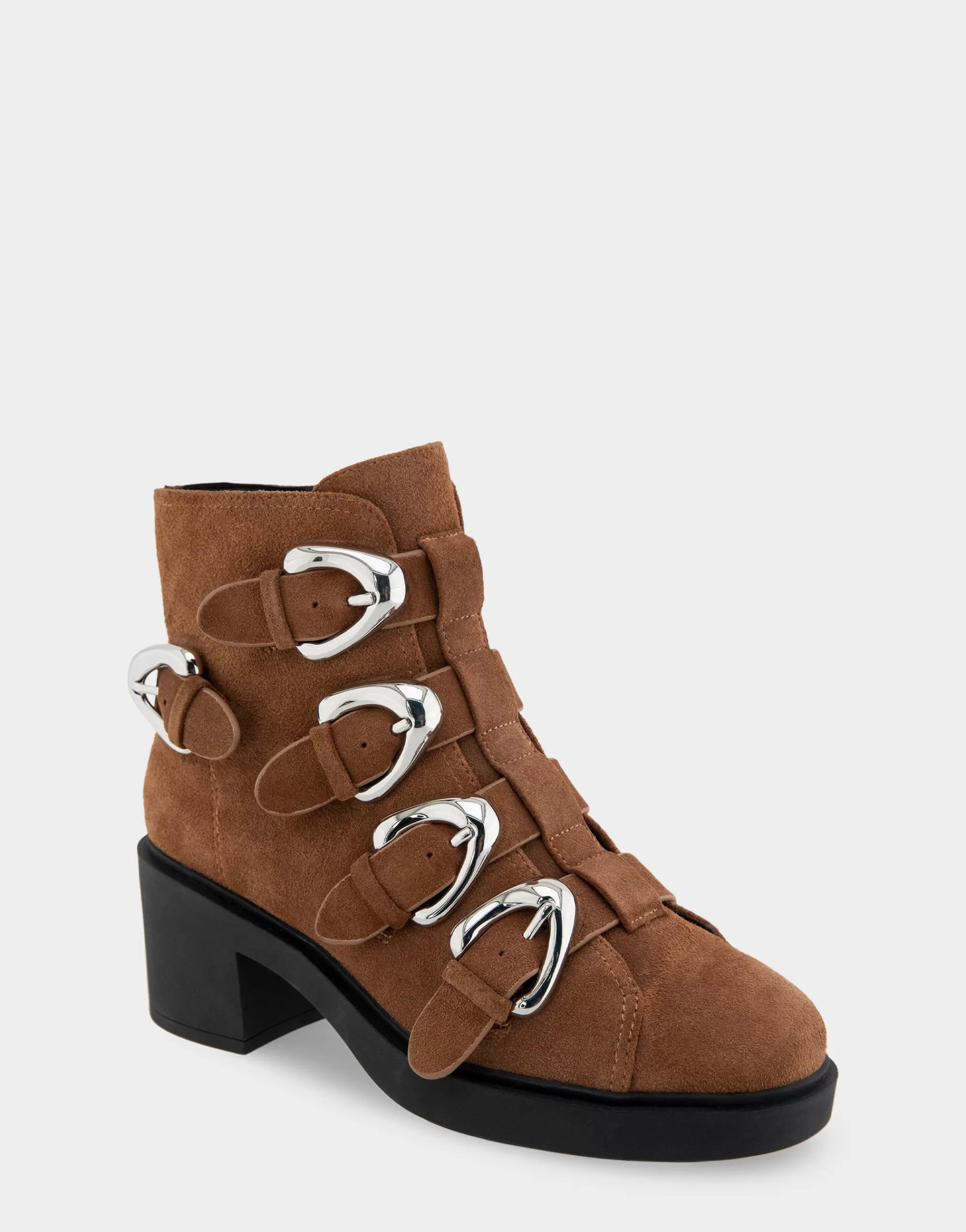 Aerosoles Heeled Boots | Ankle Boots*Comfortable Women's Multi Buckle Biker Bootie in Tobacco Suede