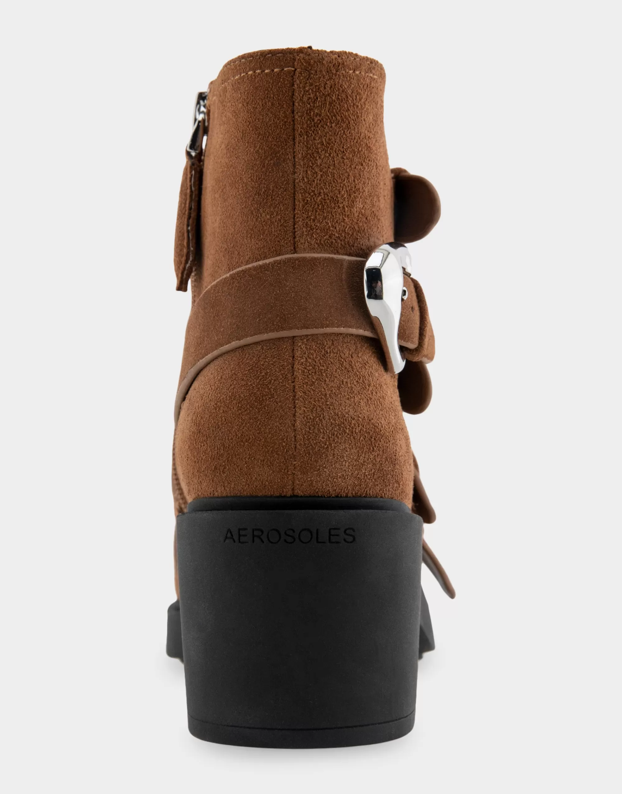 Aerosoles Heeled Boots | Ankle Boots*Comfortable Women's Multi Buckle Biker Bootie in Tobacco Suede
