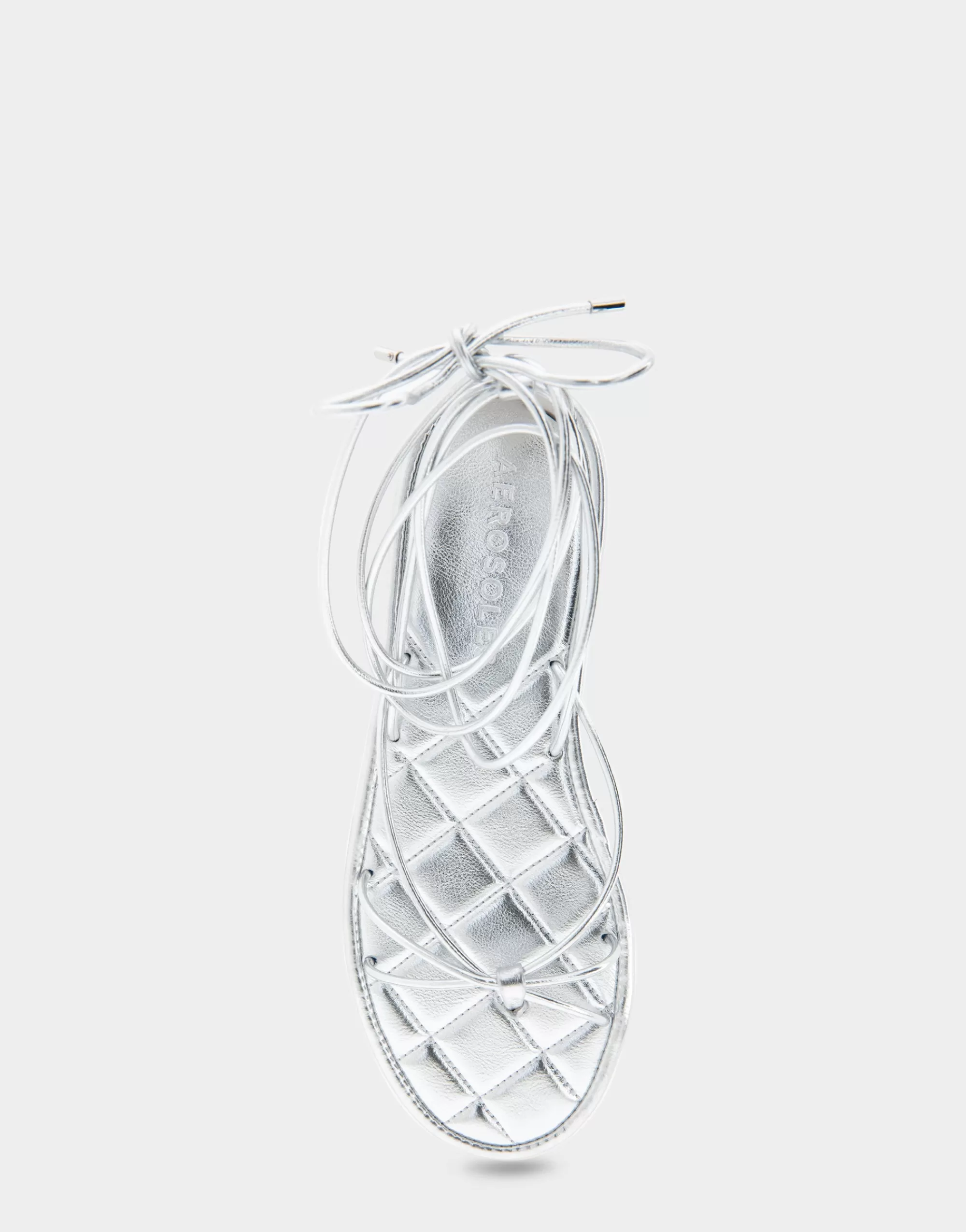 Aerosoles Flats*Comfortable Women's Multi Strap Lace Up Sandal in Silver Faux Leather