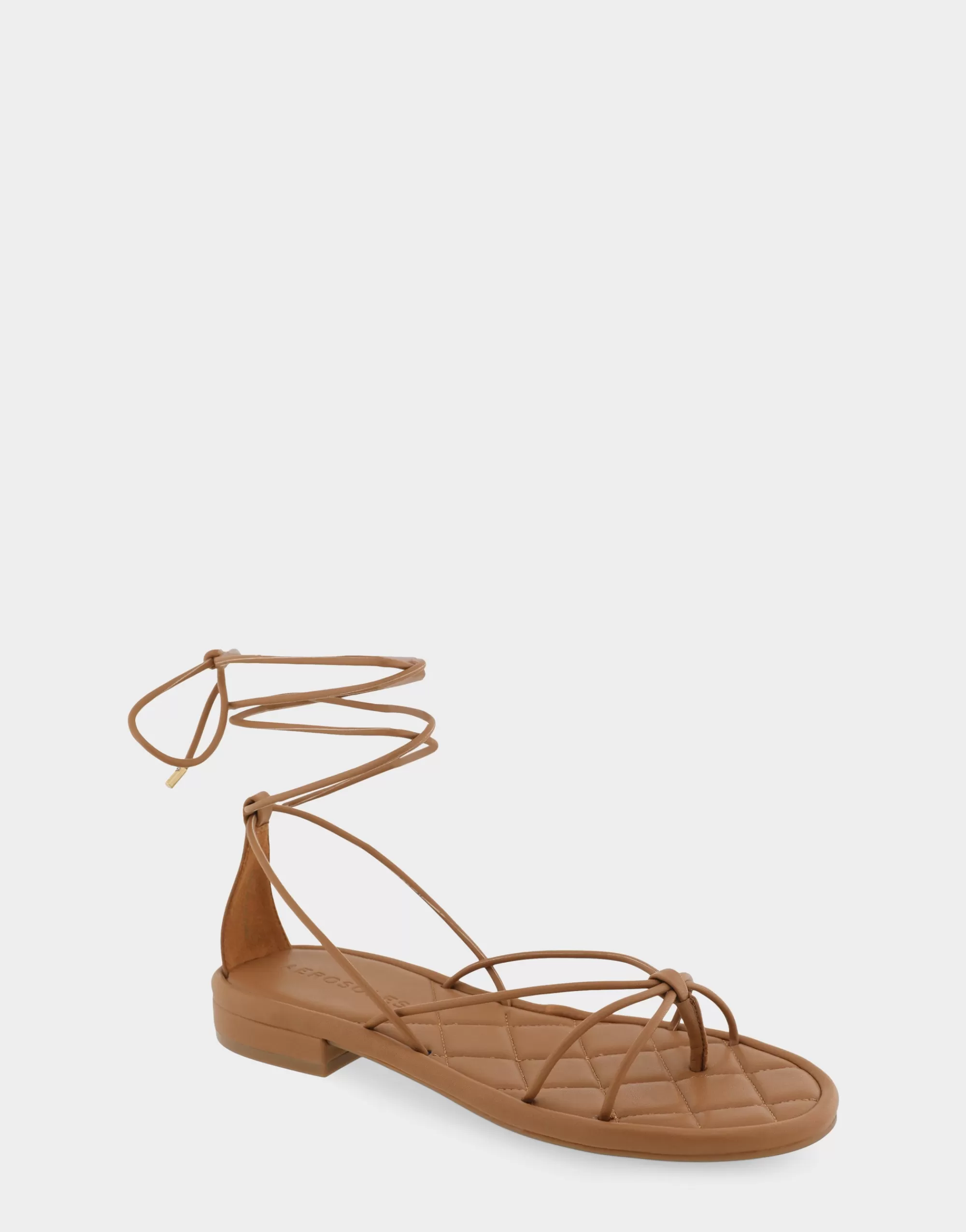 Aerosoles Flats*Comfortable Women's Multi Strap Lace Up Sandal in Tan Faux Leather