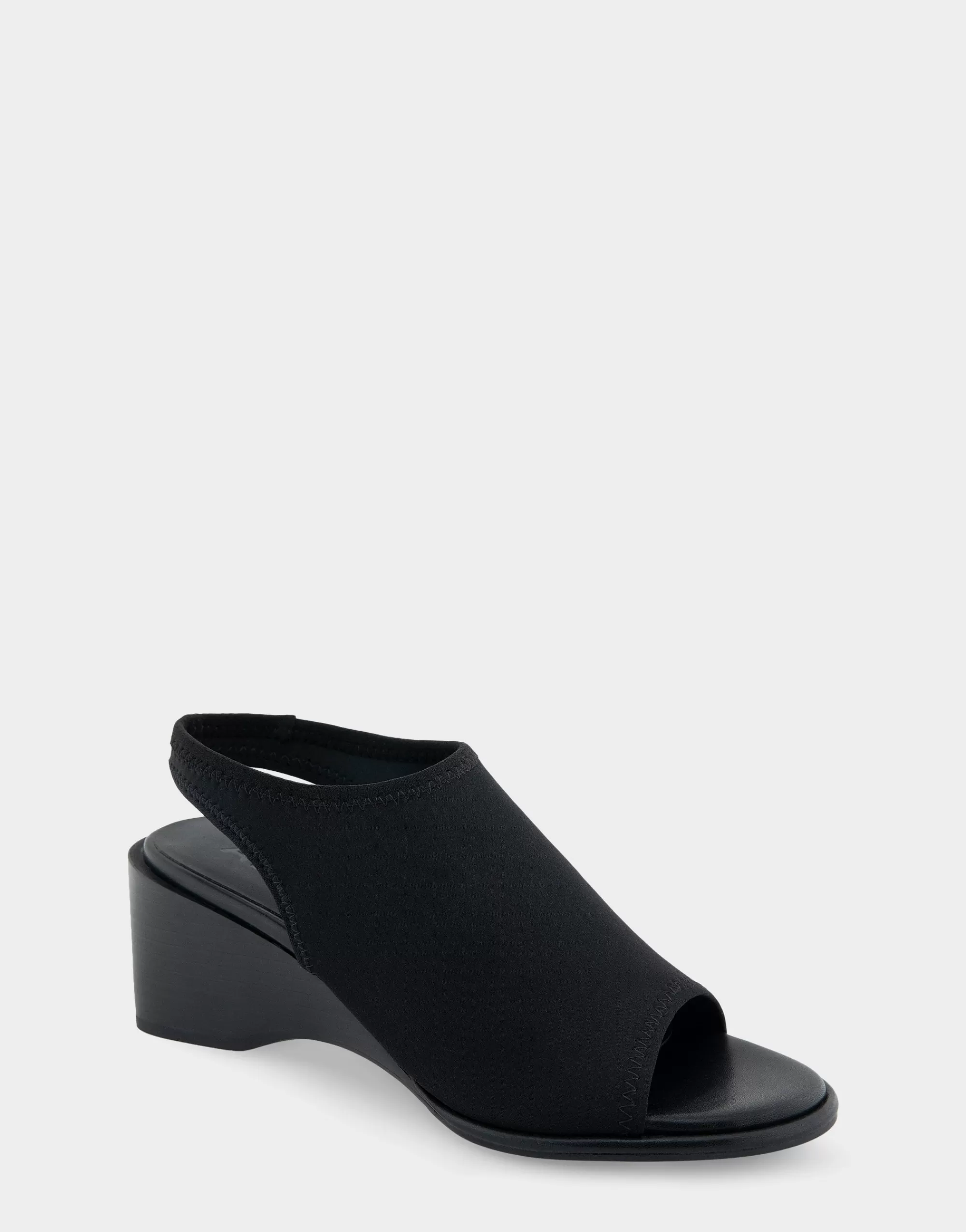 Aerosoles Dress | Wedges*Comfortable Women's Open Toe Stretch Wedge Shootie in Black Allover Stretch Gabardine Fabric