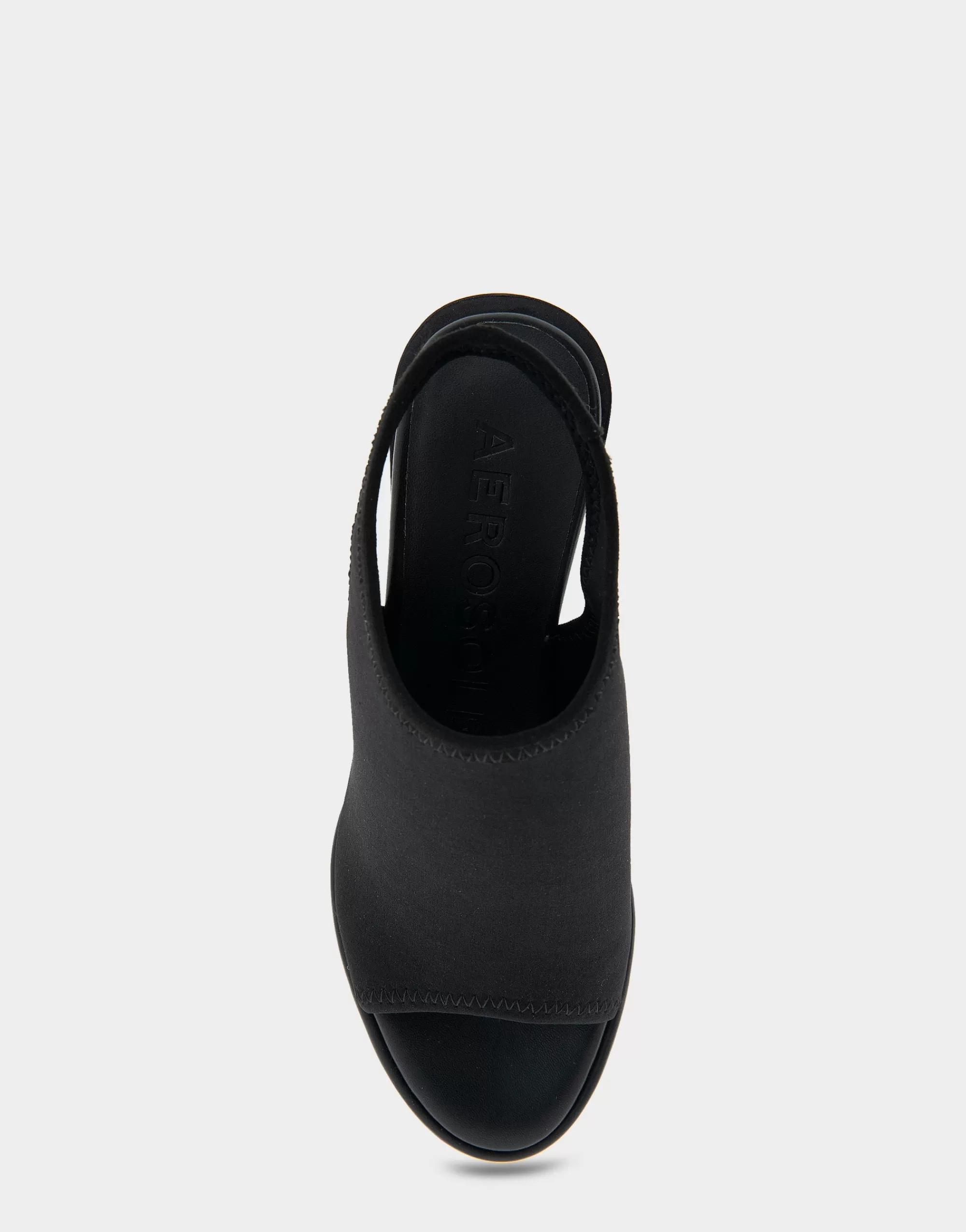 Aerosoles Dress | Wedges*Comfortable Women's Open Toe Stretch Wedge Shootie in Black Allover Stretch Gabardine Fabric