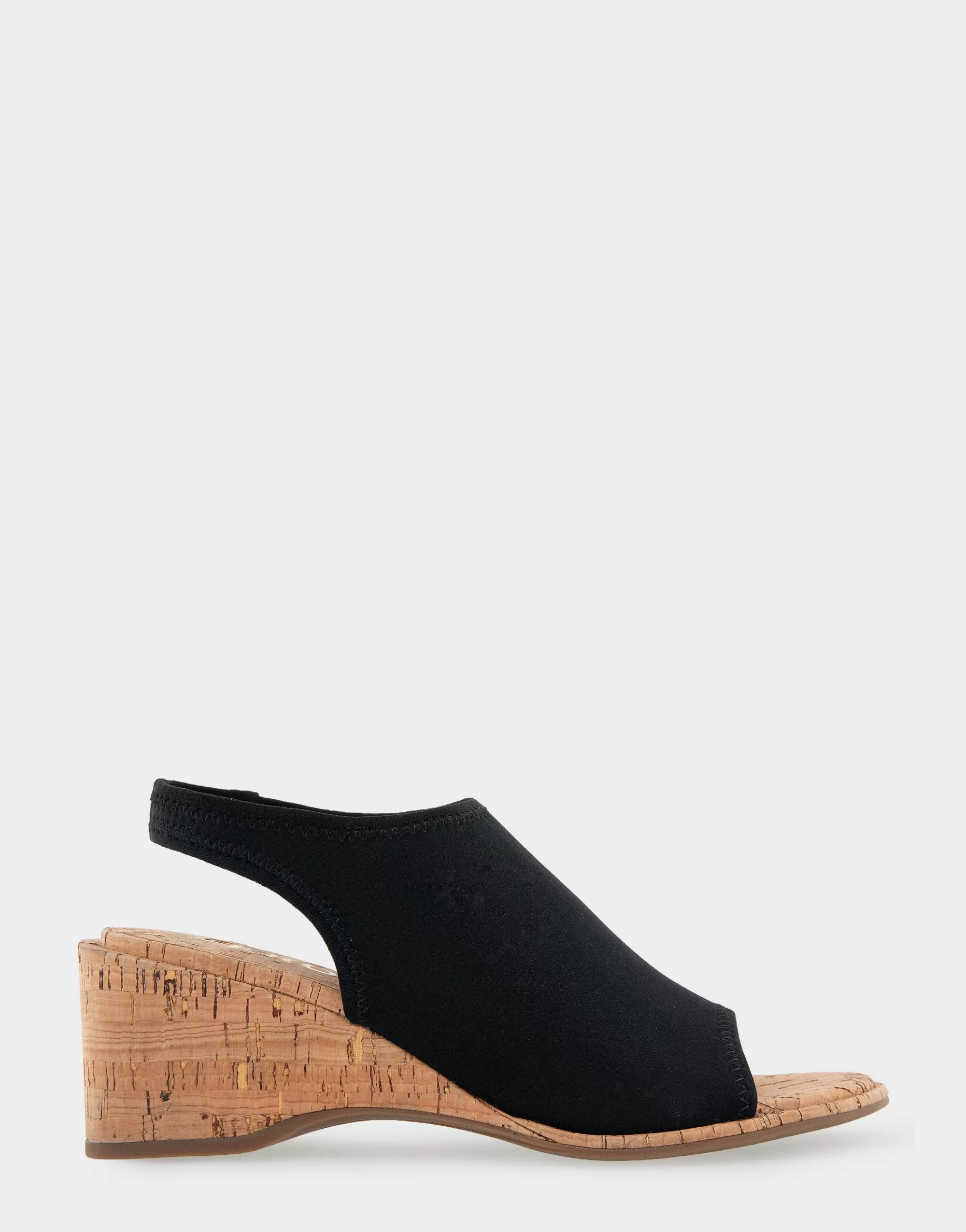 Aerosoles Dress | Wedges*Comfortable Women's Open Toe Stretch Wedge Shootie in Black Stretch Gabardine Cork Fabric Gabardine Stretch Fabric