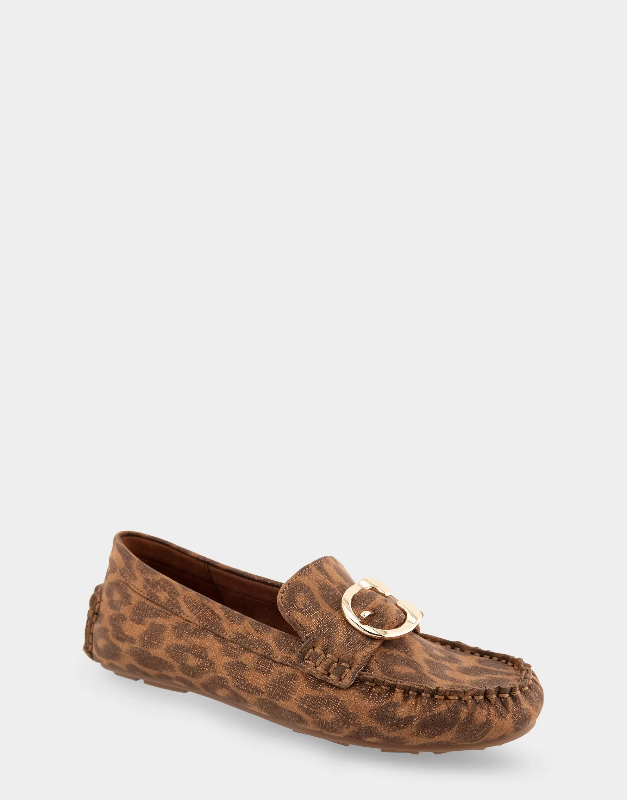Aerosoles Wide Width Flats | Loafers*Comfortable Women's Ornamented Driver in Leopard Metallic Fabric Leather