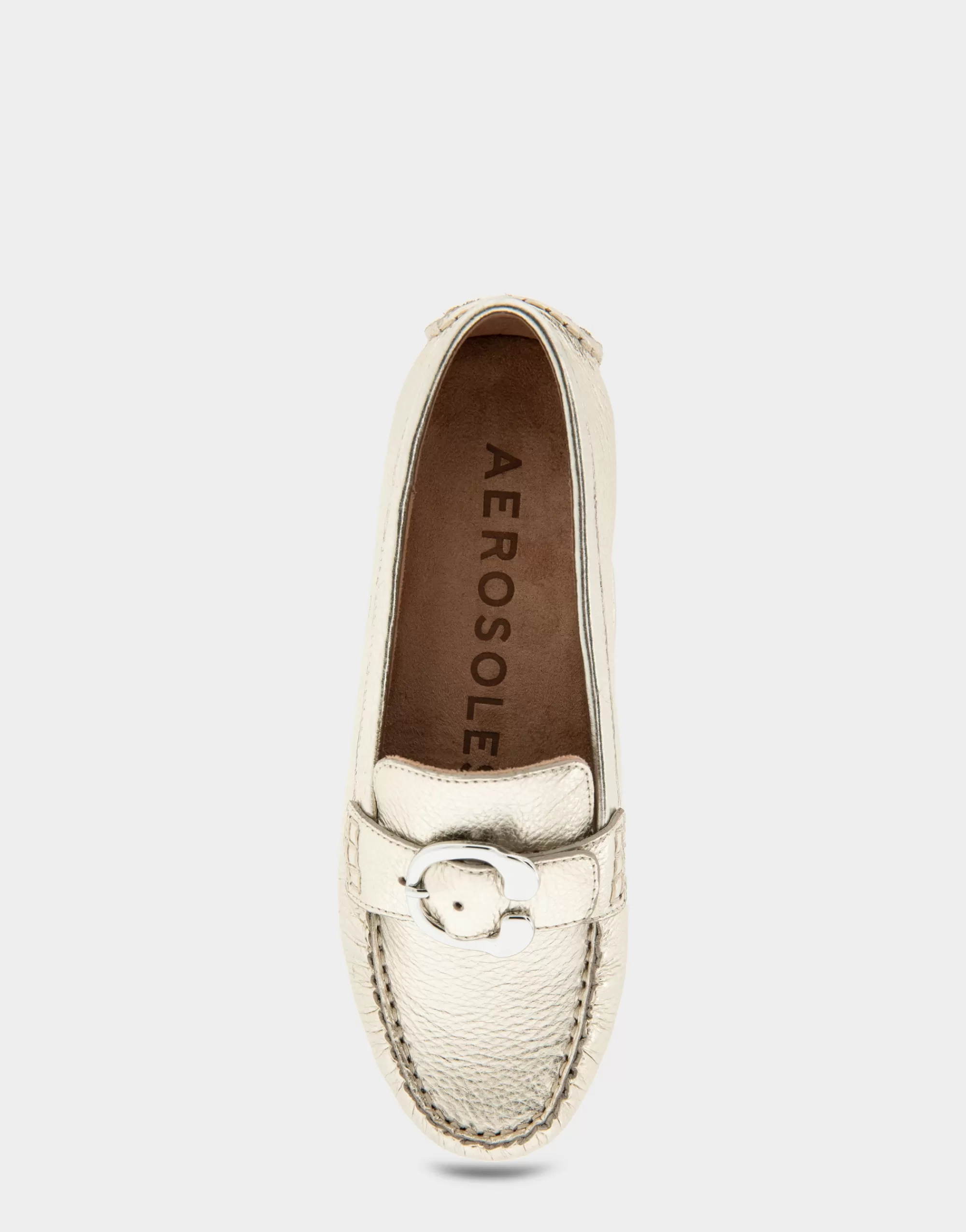 Aerosoles Wide Width Flats | Loafers*Comfortable Women's Ornamented Driver in Soft Gold Leather