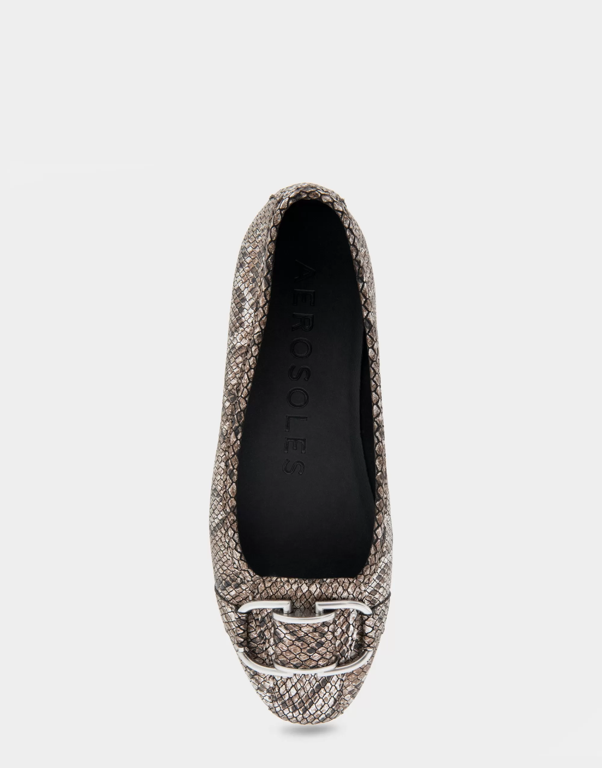 Aerosoles Wide Width Flats | Dress*Comfortable Women's Ornamented Flat in Antique Bronze Snake Print Faux Leather Snake Faux Leather