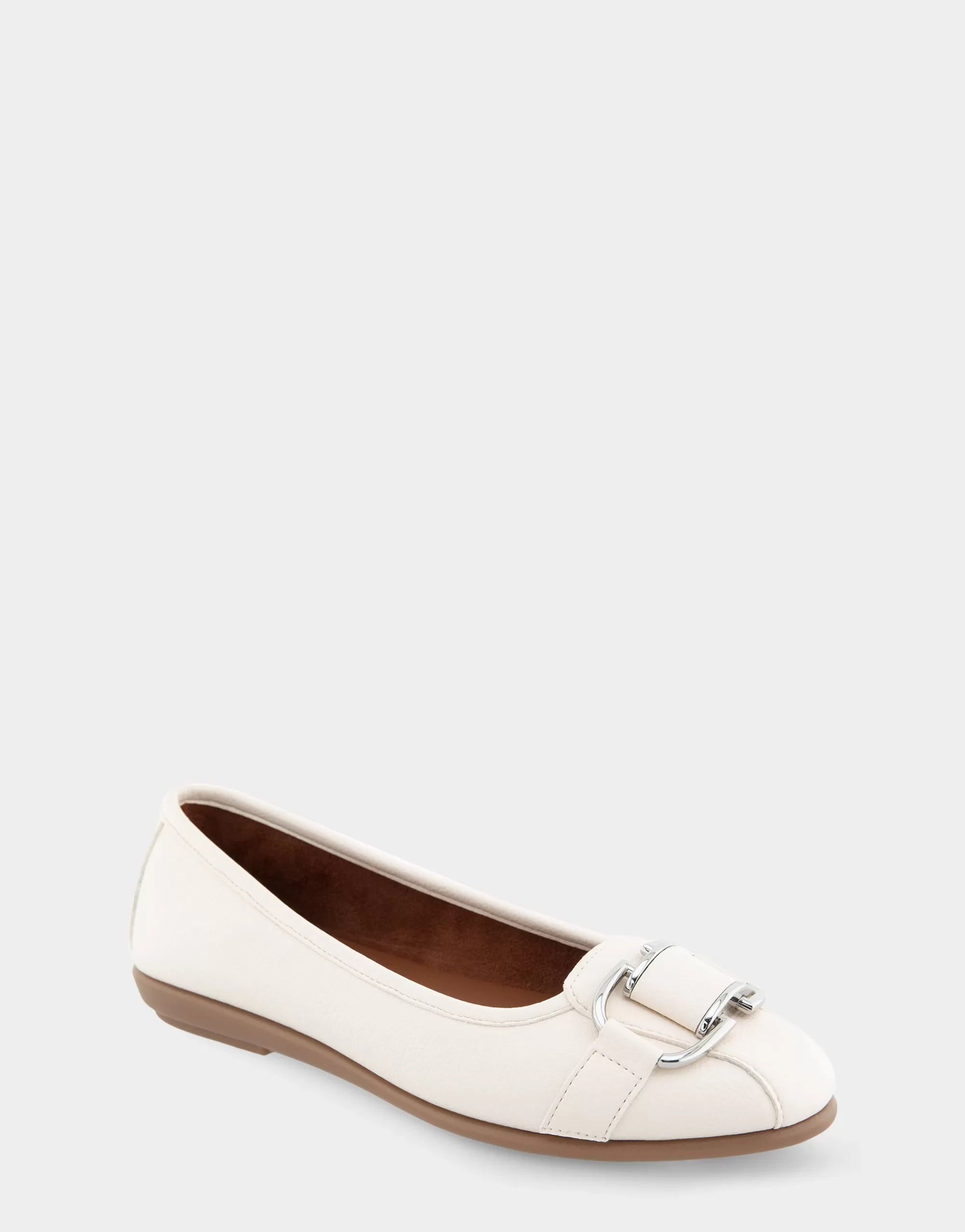 Aerosoles Wide Width Flats*Comfortable Women's Ornamented Flat in Eggnog Faux Leather