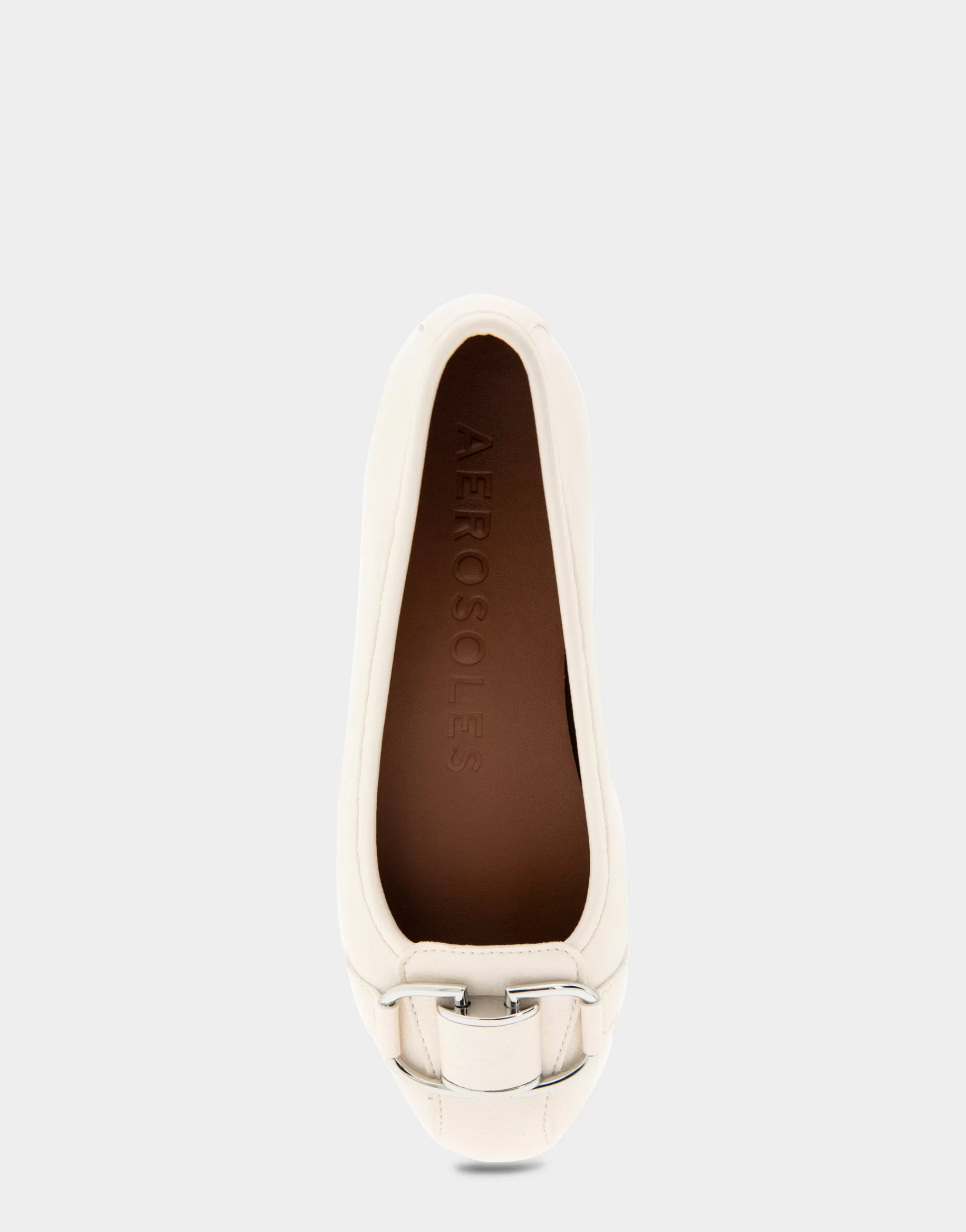 Aerosoles Wide Width Flats*Comfortable Women's Ornamented Flat in Eggnog Faux Leather