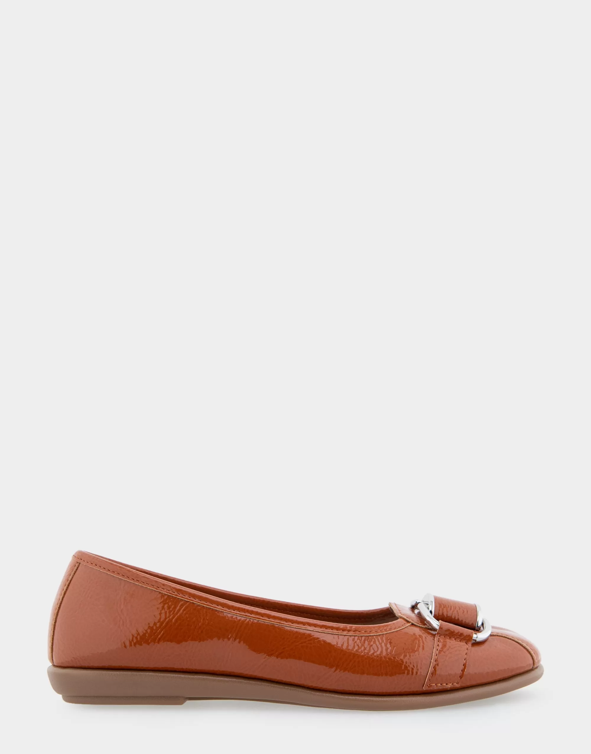 Aerosoles Wide Width Flats | Dress*Comfortable Women's Ornamented Flat in Tan Crinkled Patent Faux Leather Patent Faux Leather
