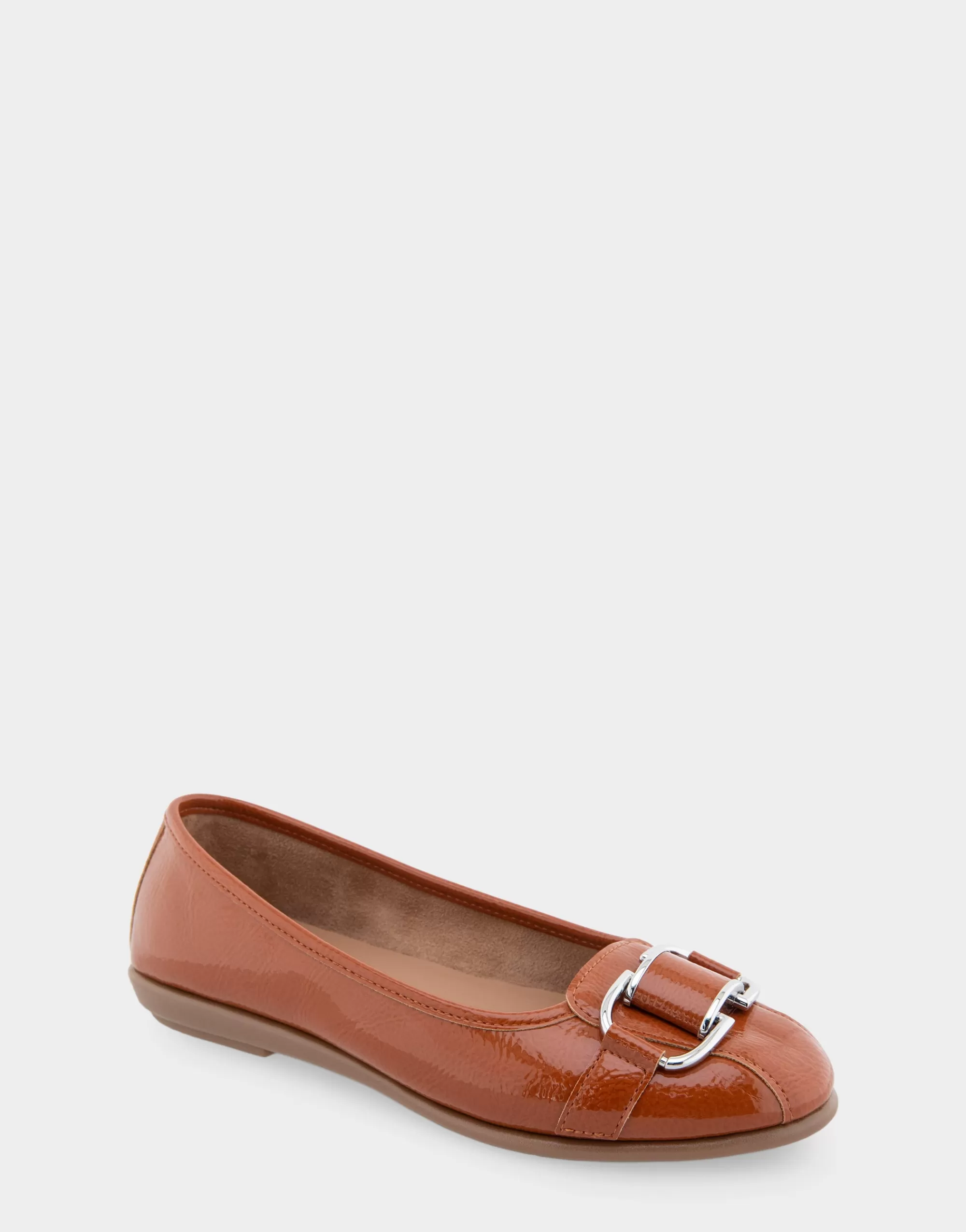 Aerosoles Wide Width Flats | Dress*Comfortable Women's Ornamented Flat in Tan Crinkled Patent Faux Leather Patent Faux Leather