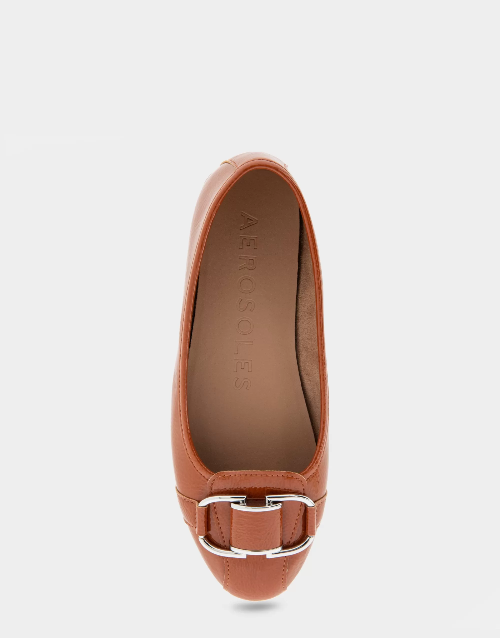 Aerosoles Wide Width Flats | Dress*Comfortable Women's Ornamented Flat in Tan Crinkled Patent Faux Leather Patent Faux Leather