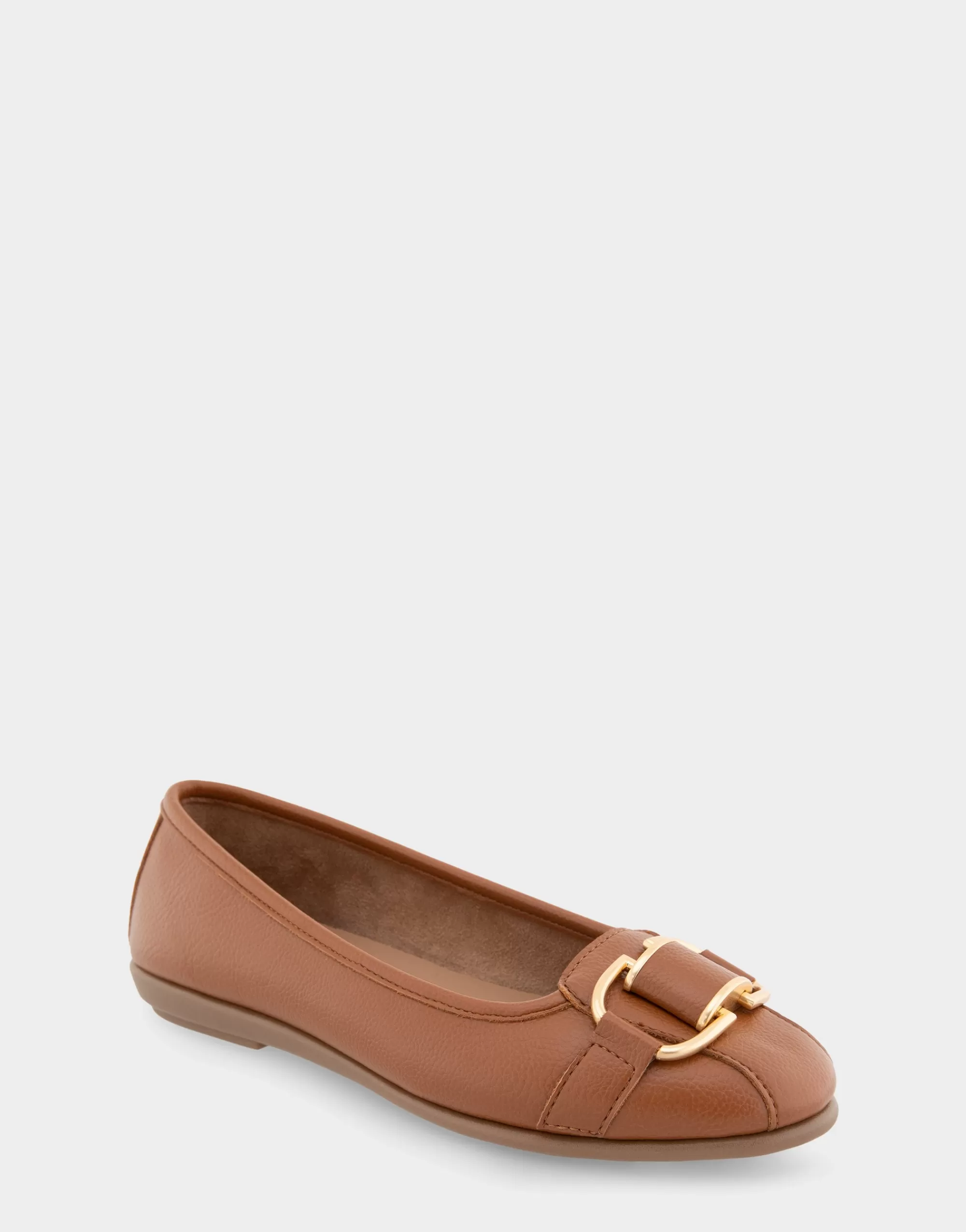 Aerosoles Wide Width Flats*Comfortable Women's Ornamented Flat in Tan Faux Leather