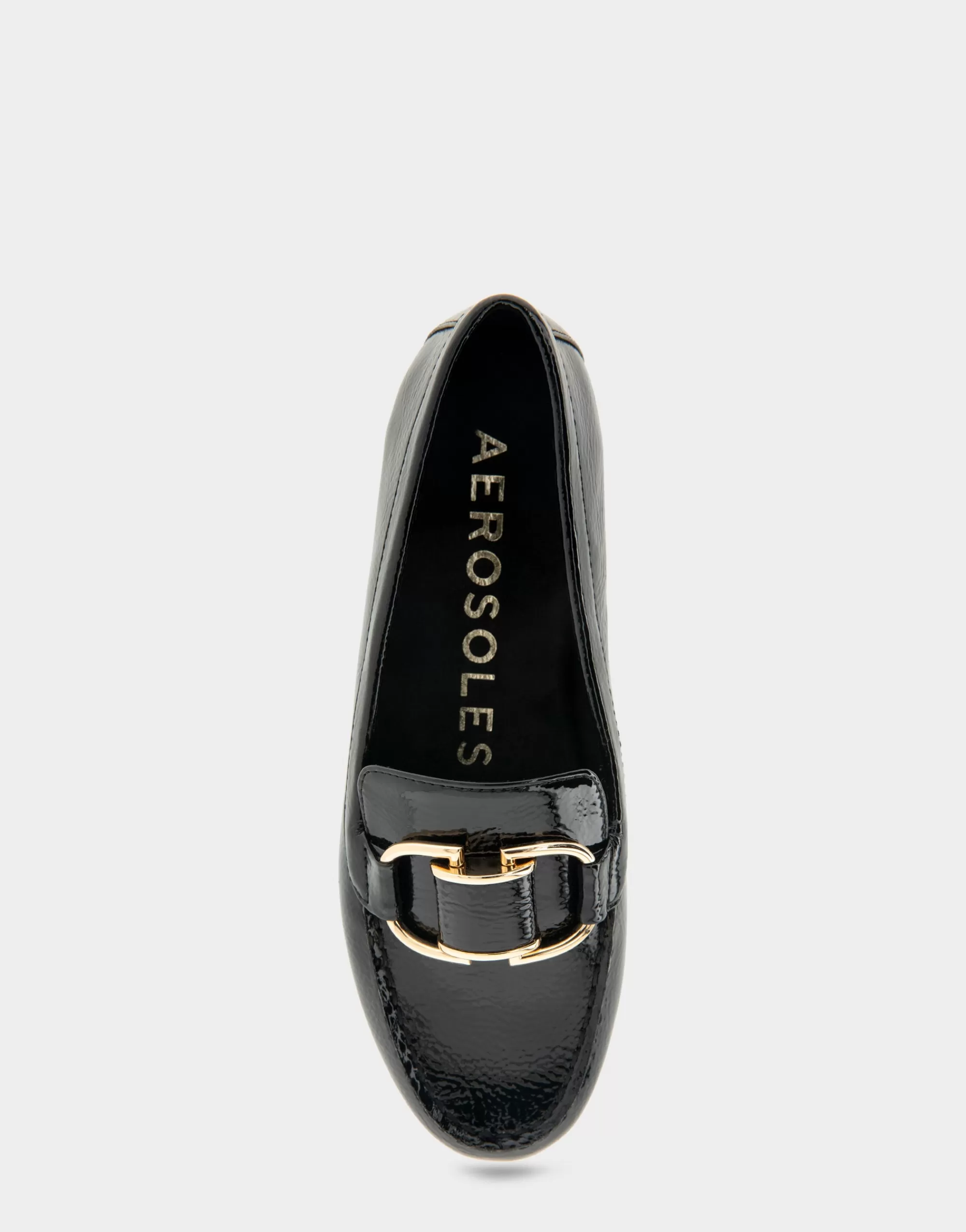 Aerosoles Wide Width Flats | Loafers*Comfortable Women's Ornamented Loafer in Black Crinkled Patent Faux Leather Patent Faux Leather
