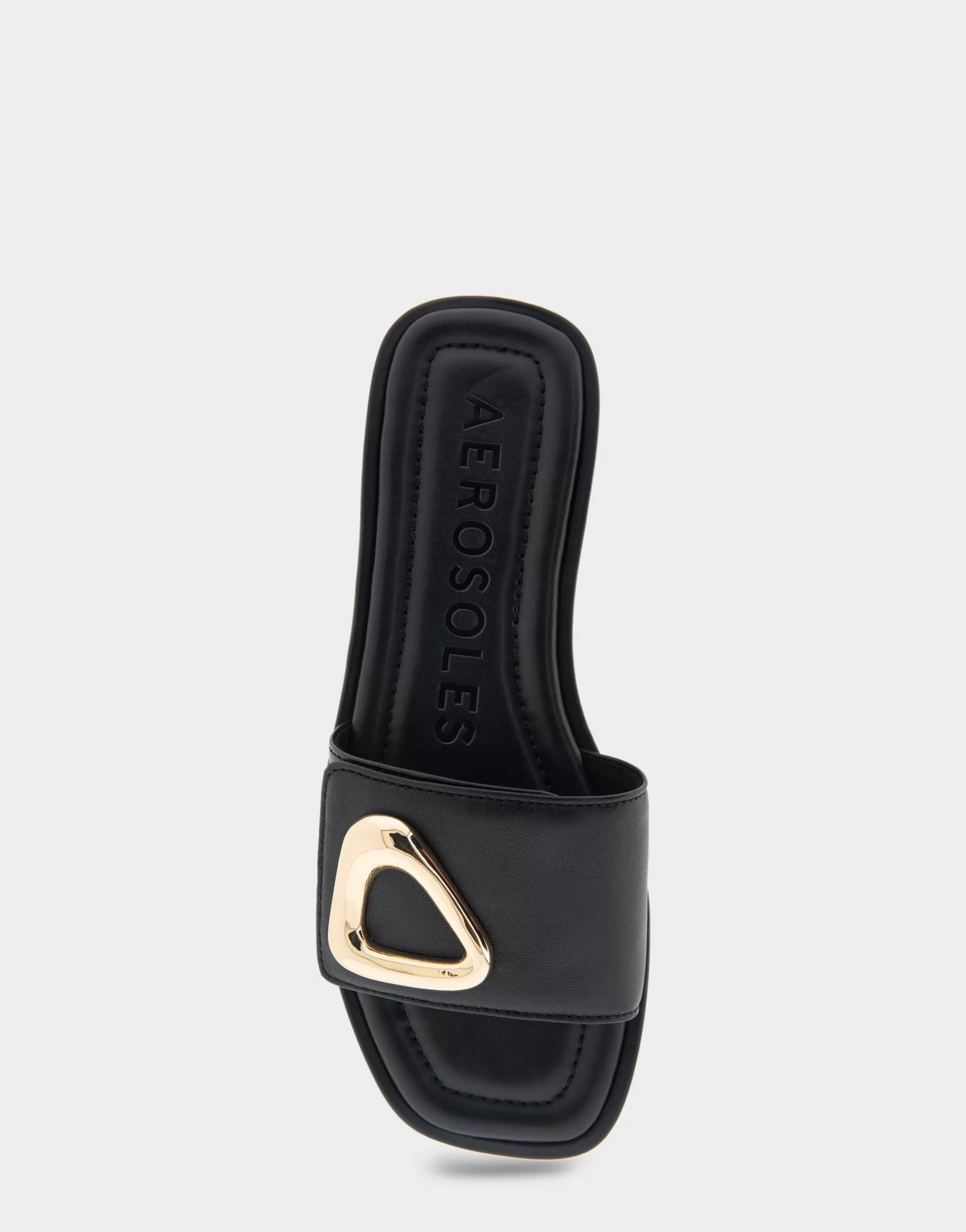 Aerosoles Slides | Flats*Comfortable Women's Ornamented Single Band Slide Sandal in Black Leather