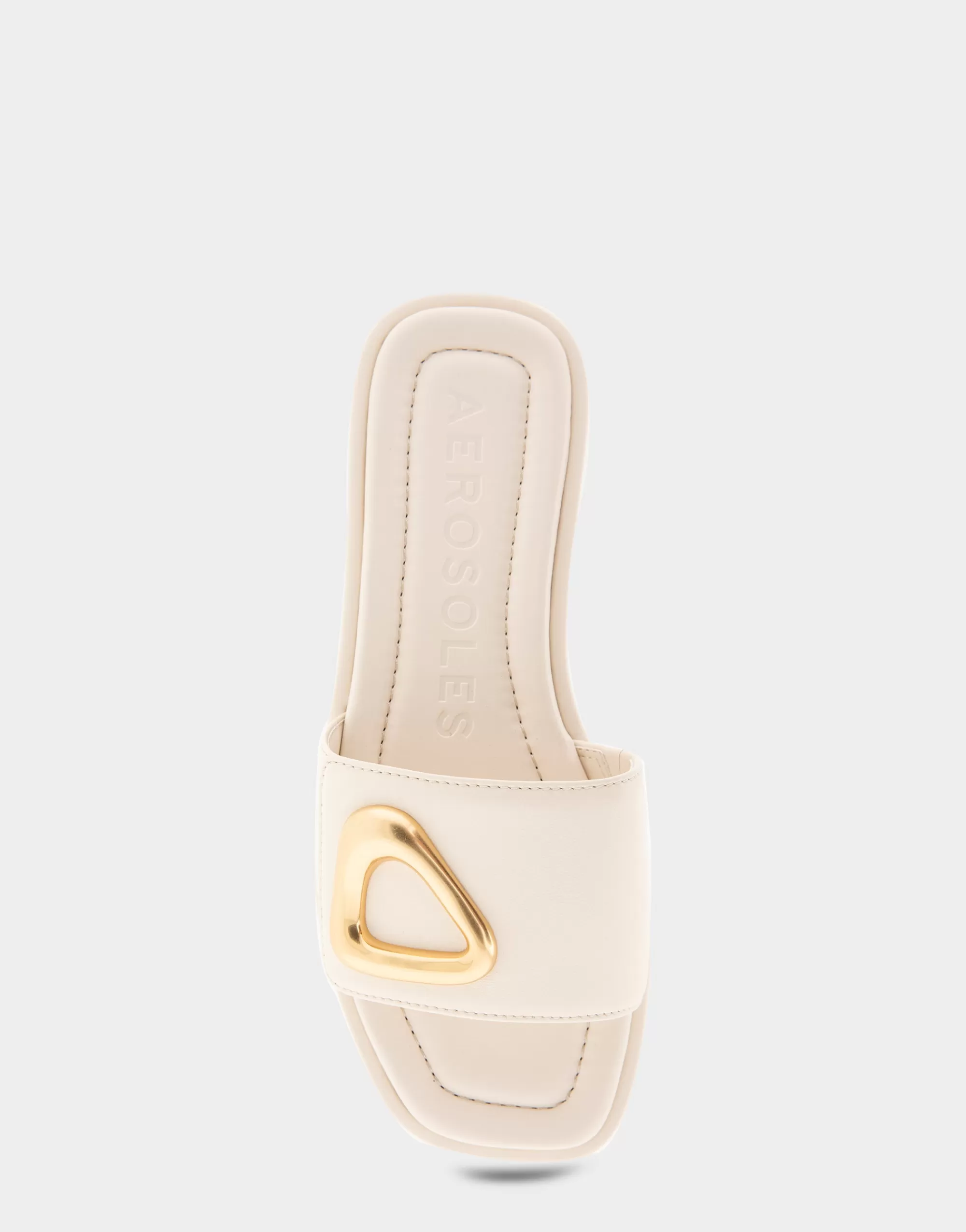 Aerosoles Slides | Flats*Comfortable Women's Ornamented Single Band Slide Sandal in Eggnog Leather