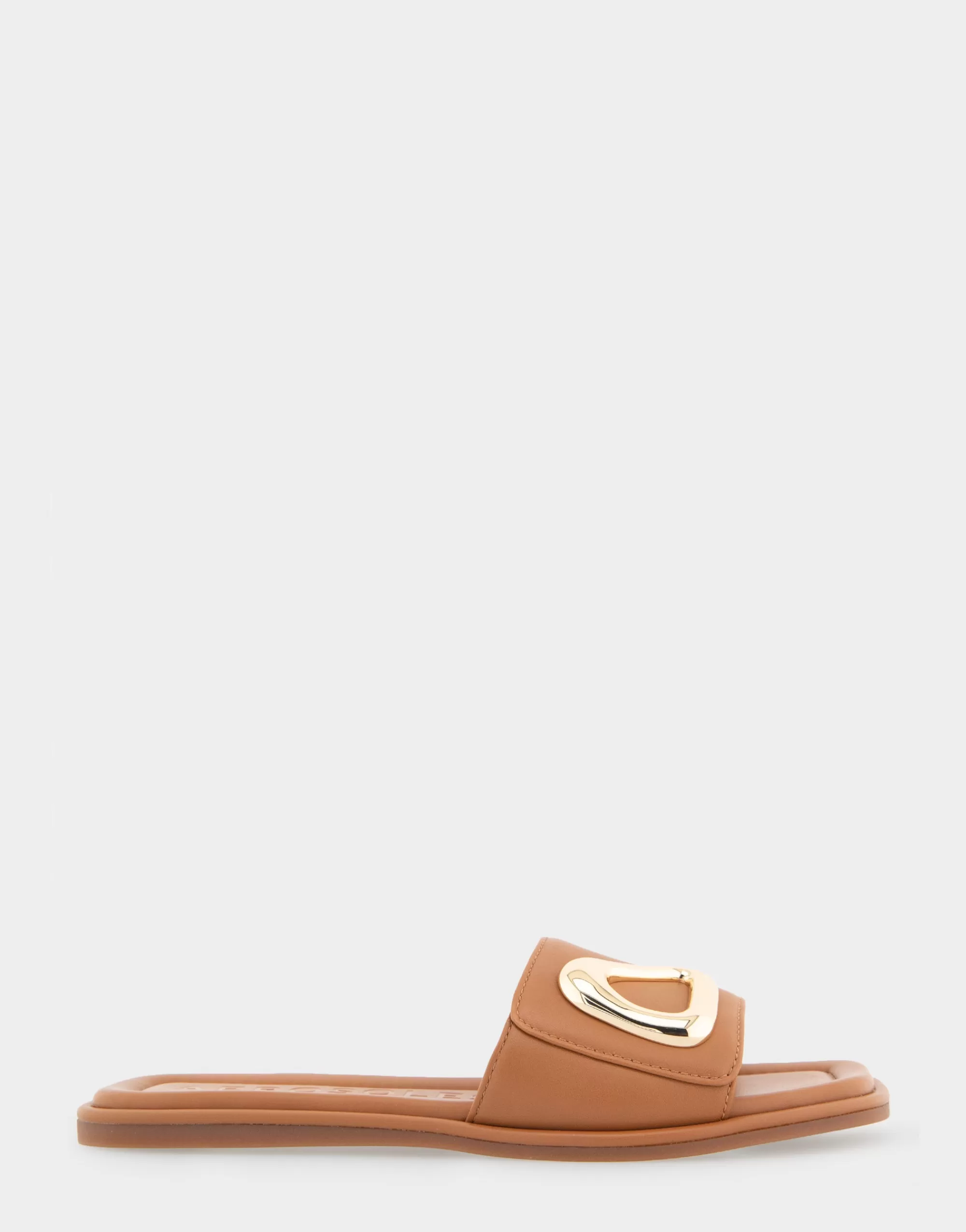 Aerosoles Slides | Flats*Comfortable Women's Ornamented Single Band Slide Sandal in Tan Leather