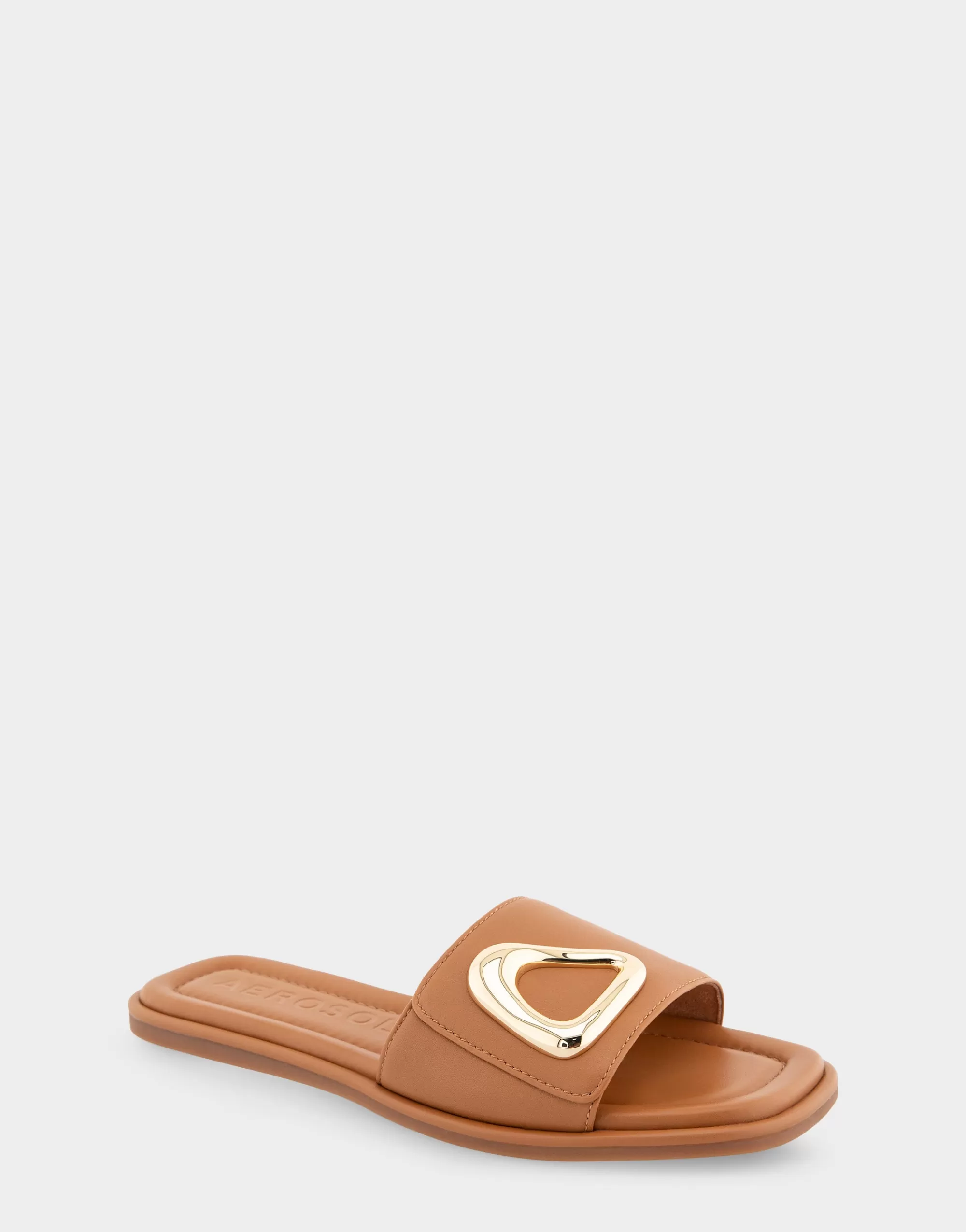 Aerosoles Slides | Flats*Comfortable Women's Ornamented Single Band Slide Sandal in Tan Leather
