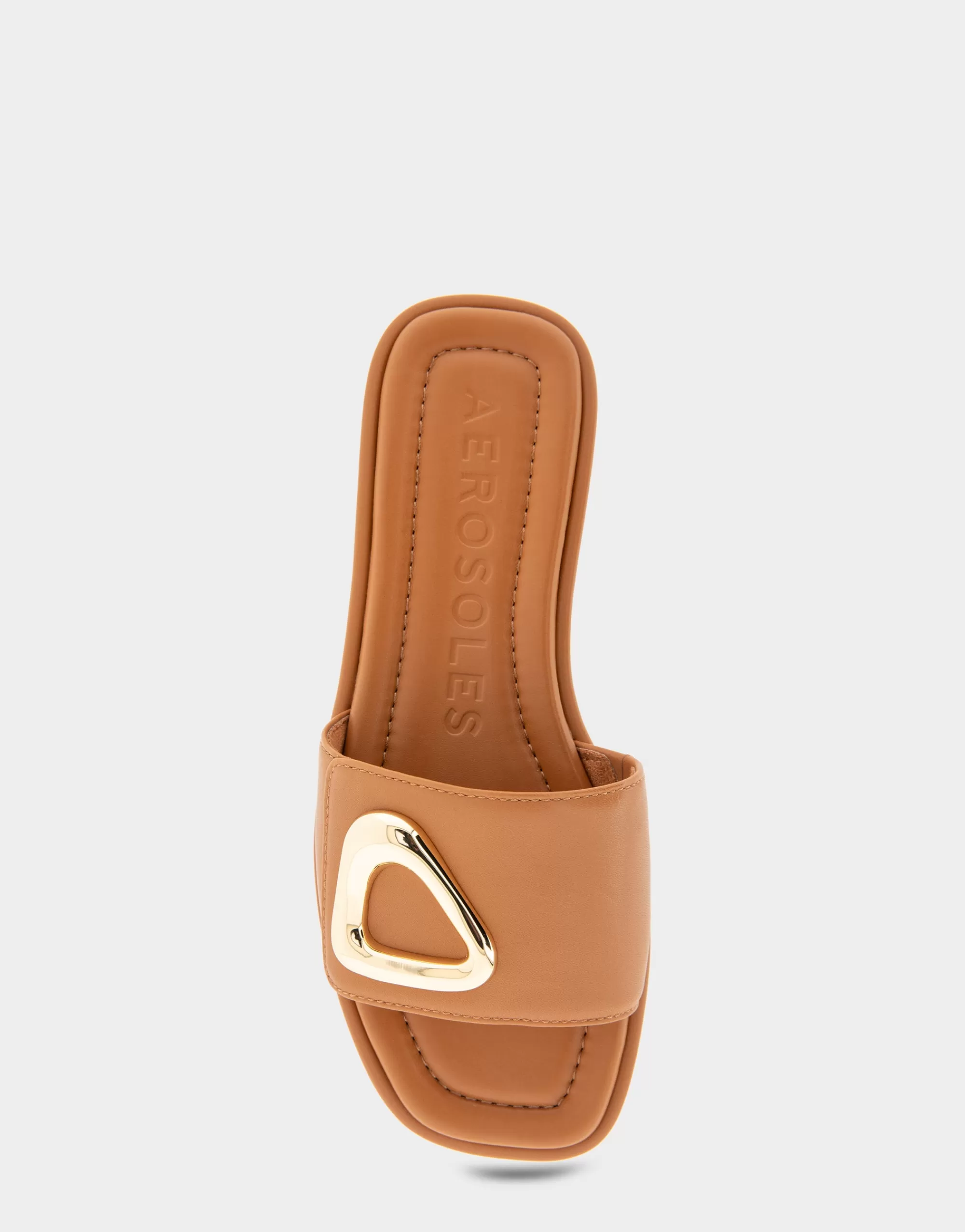 Aerosoles Slides | Flats*Comfortable Women's Ornamented Single Band Slide Sandal in Tan Leather