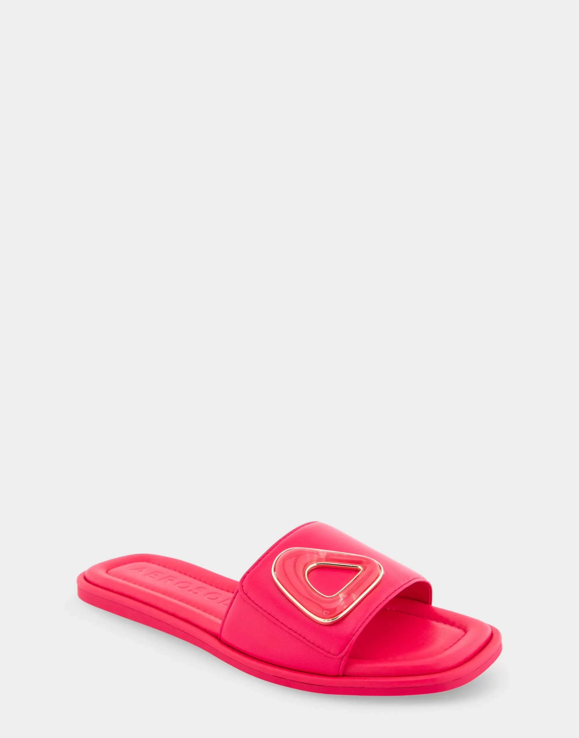 Aerosoles Slides | Flats*Comfortable Women's Ornamented Single Band Slide Sandal in Virtual Pink Leather