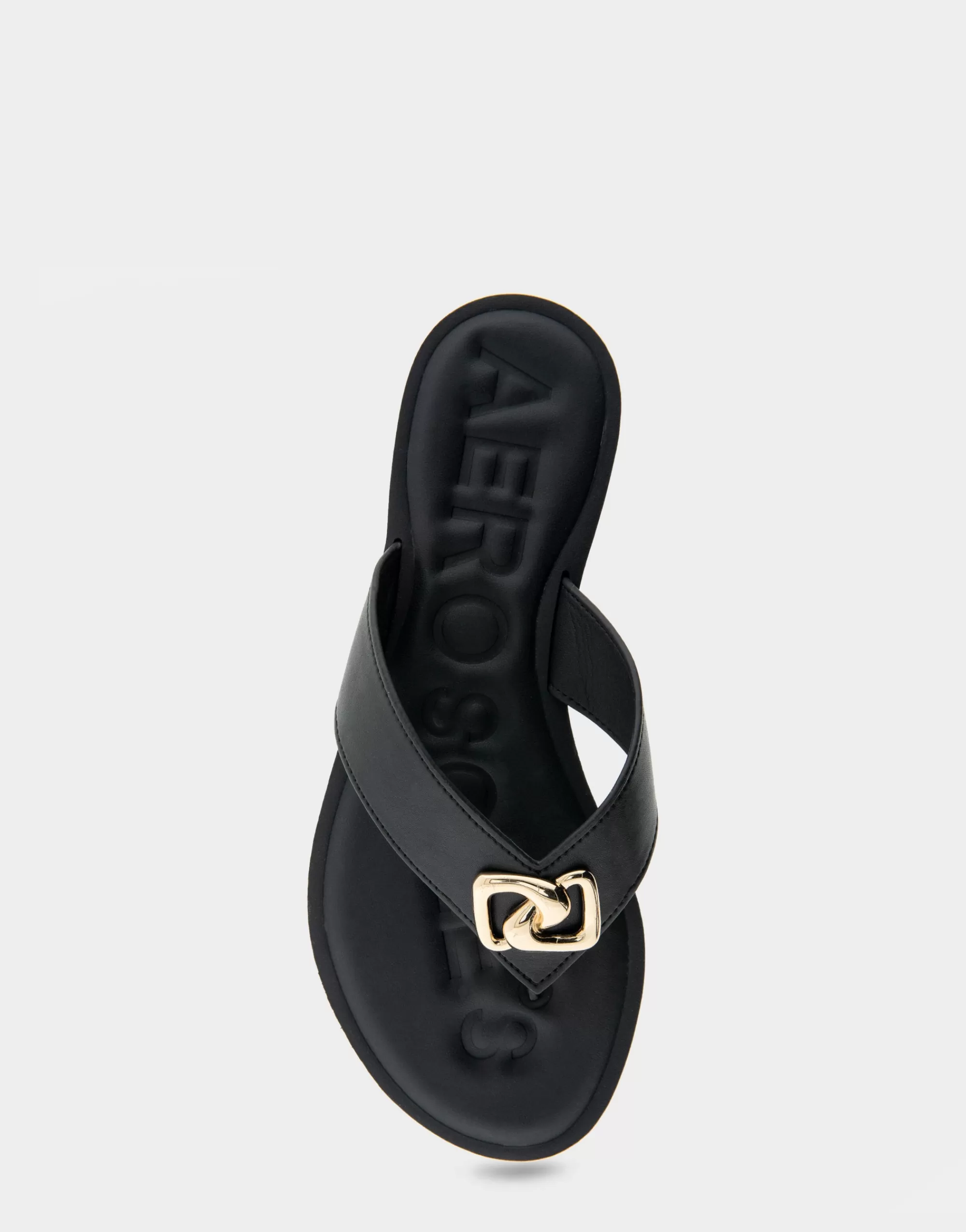 Aerosoles Flats*Comfortable Women's Ornamented Thong Sandal in Black Faux Leather