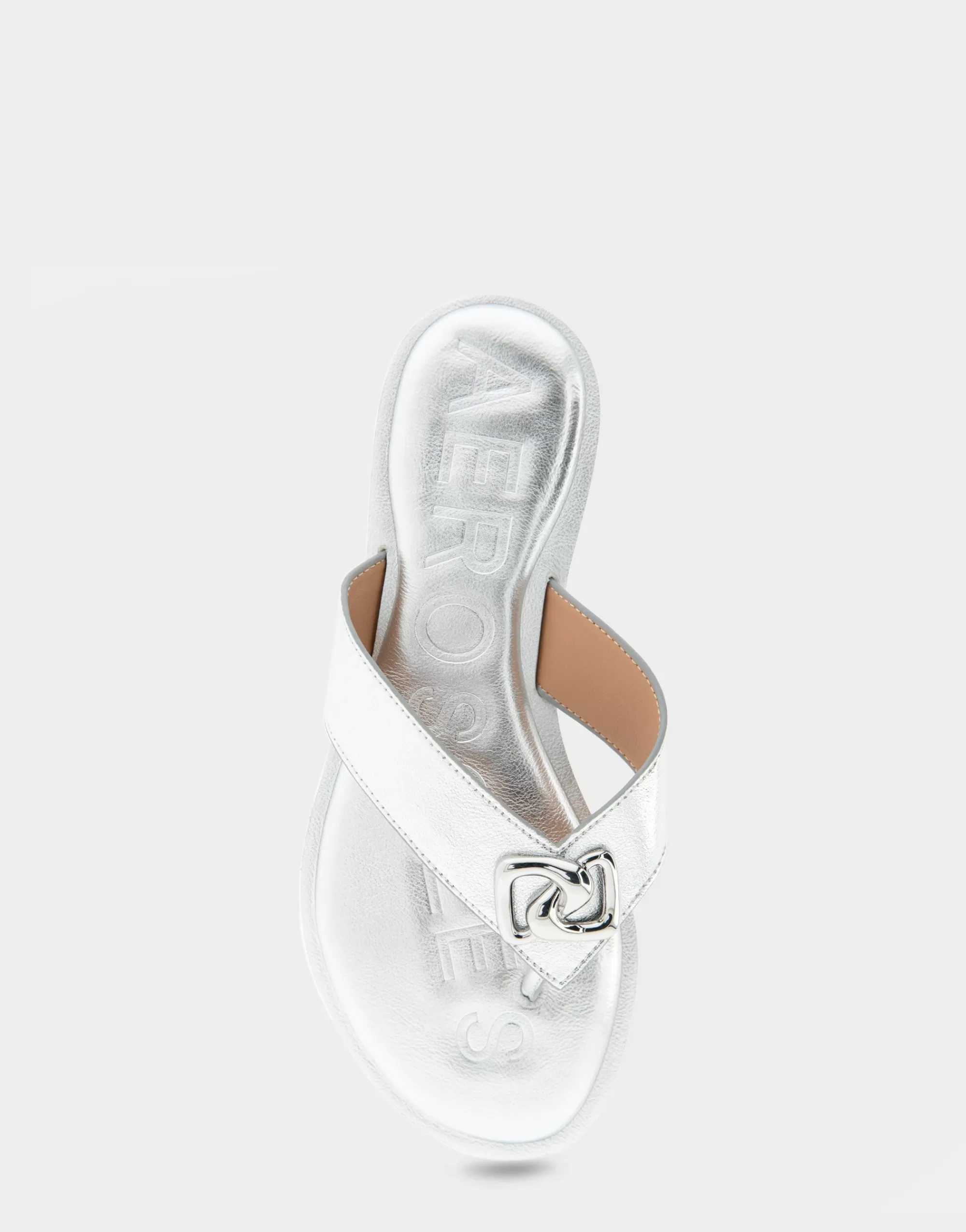 Aerosoles Flats*Comfortable Women's Ornamented Thong Sandal in Silver Faux Leather