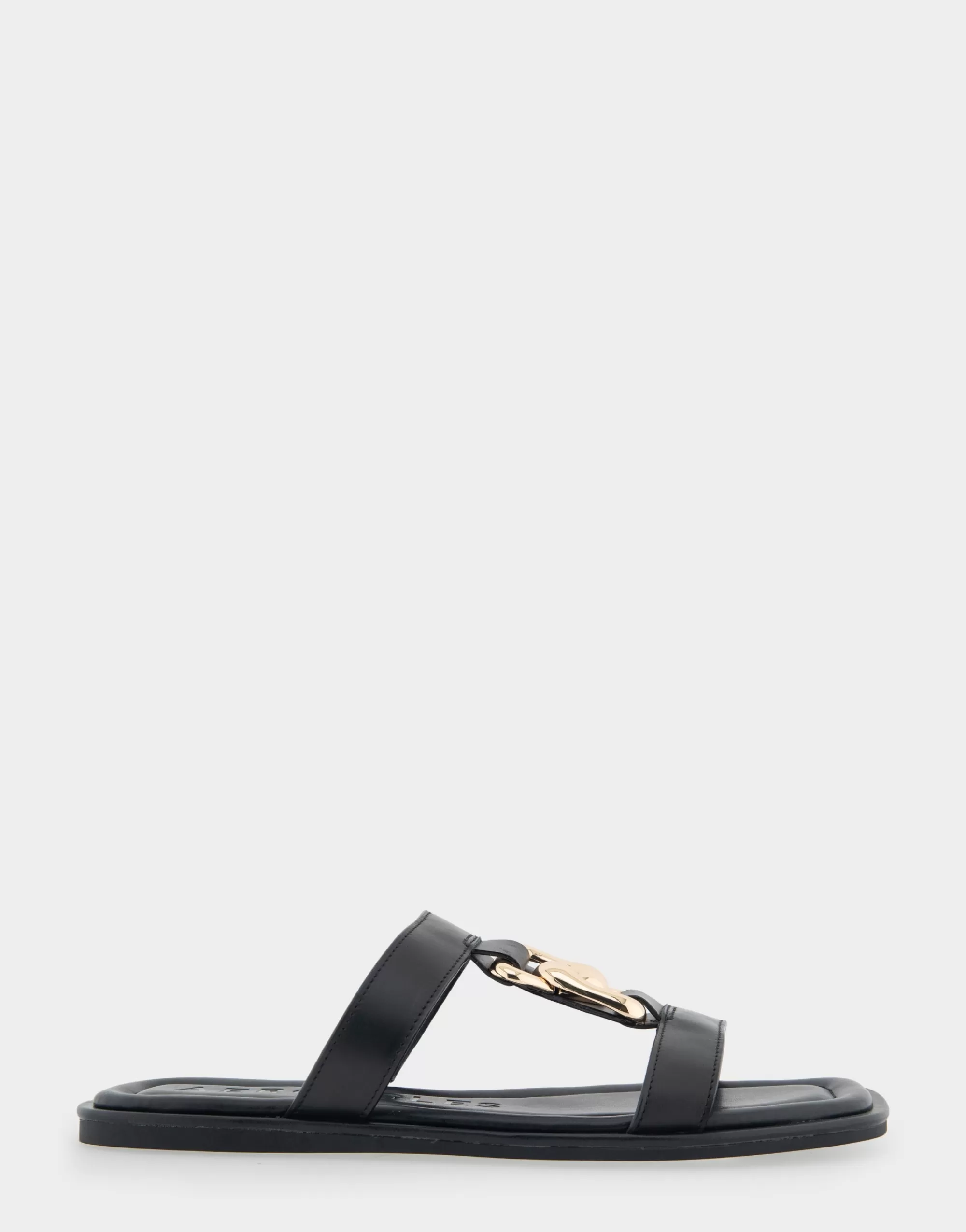 Aerosoles Flats*Comfortable Women's Ornamented T-strap Slide Sandal in Black Leather