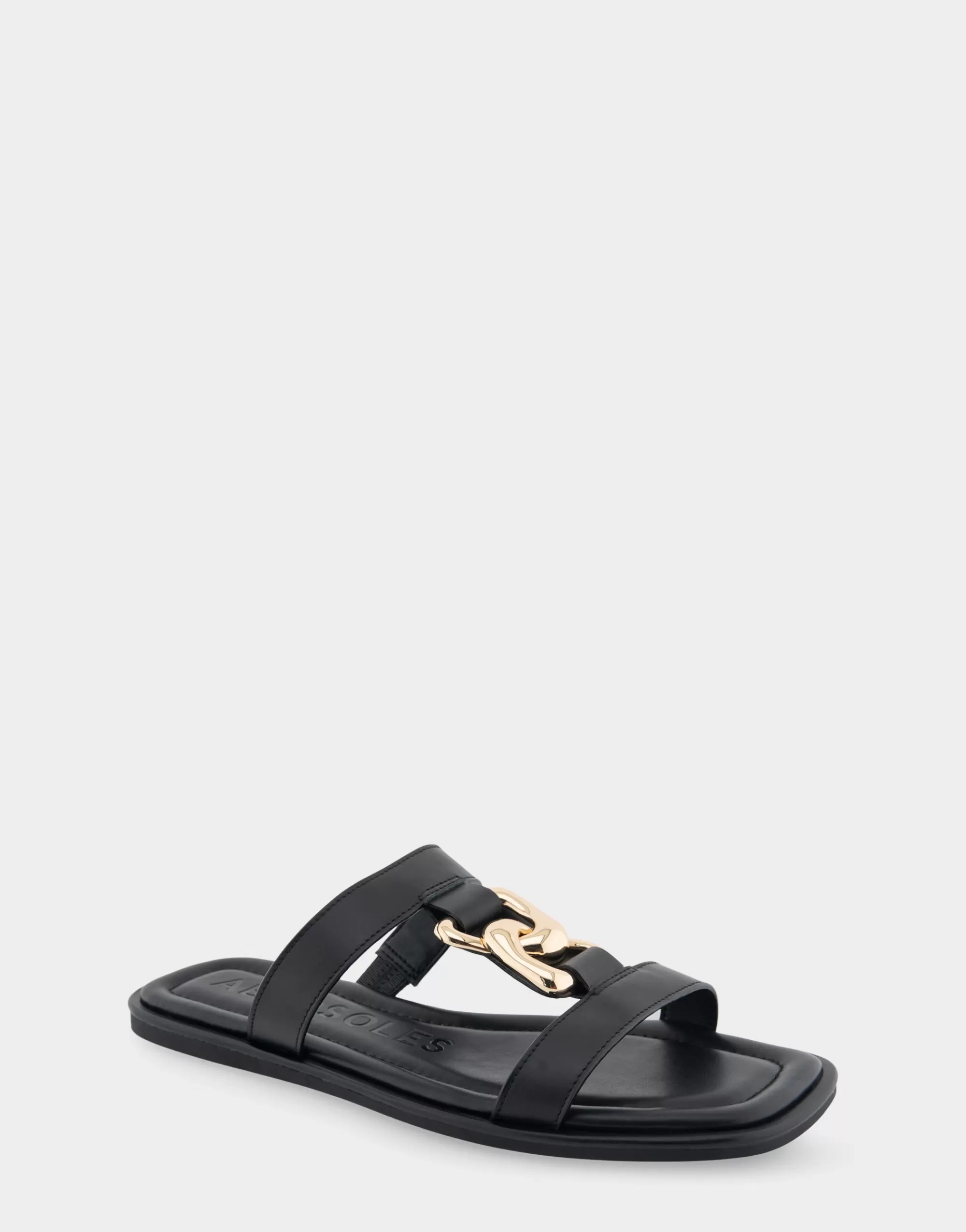 Aerosoles Flats*Comfortable Women's Ornamented T-strap Slide Sandal in Black Leather