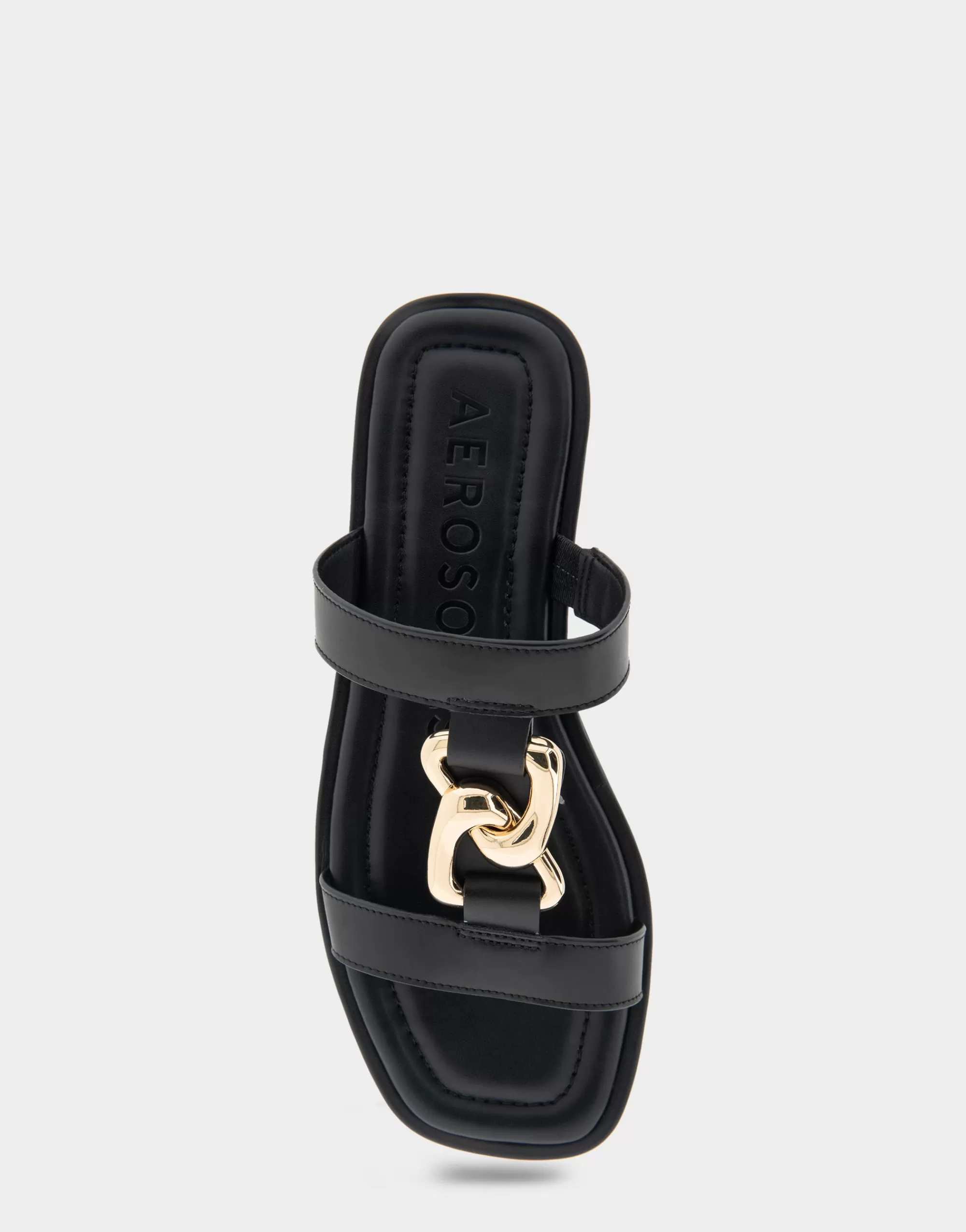 Aerosoles Flats*Comfortable Women's Ornamented T-strap Slide Sandal in Black Leather