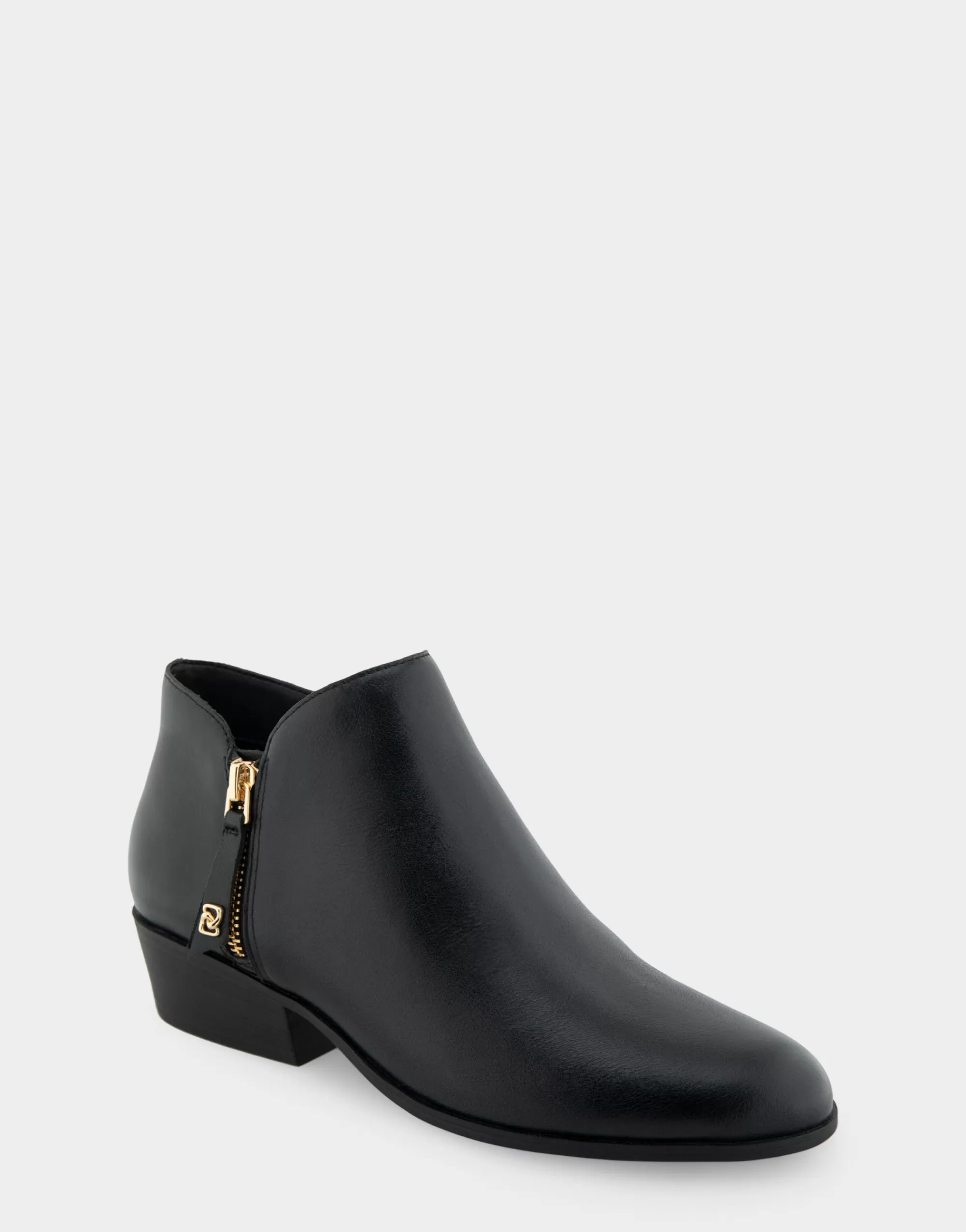 Aerosoles Ankle Boots*Comfortable Women's Ornamented Zipper Low Bootie in Black Burnished Leather Leather