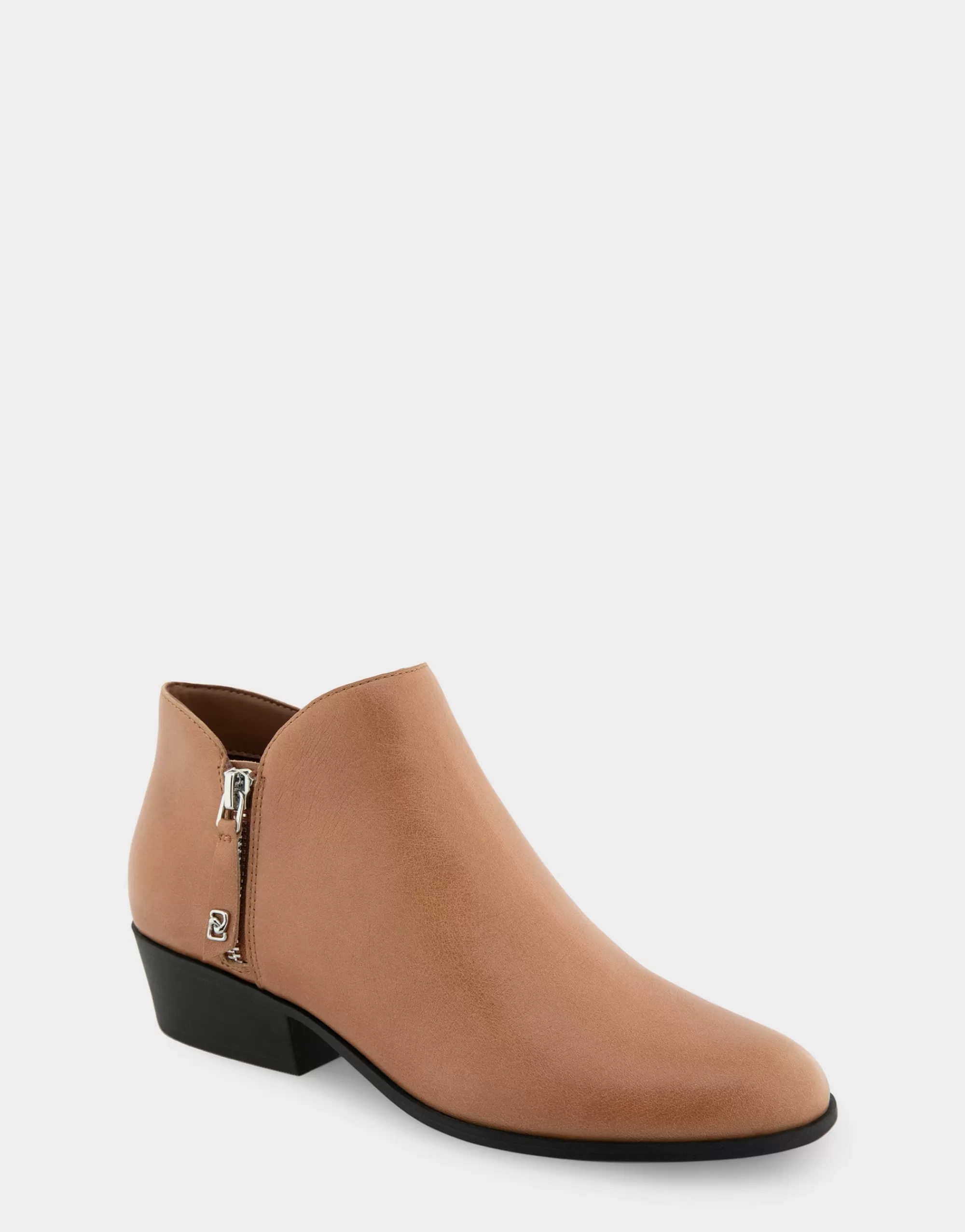 Aerosoles Ankle Boots*Comfortable Women's Ornamented Zipper Low Bootie in Camel Burnished Leather Leather