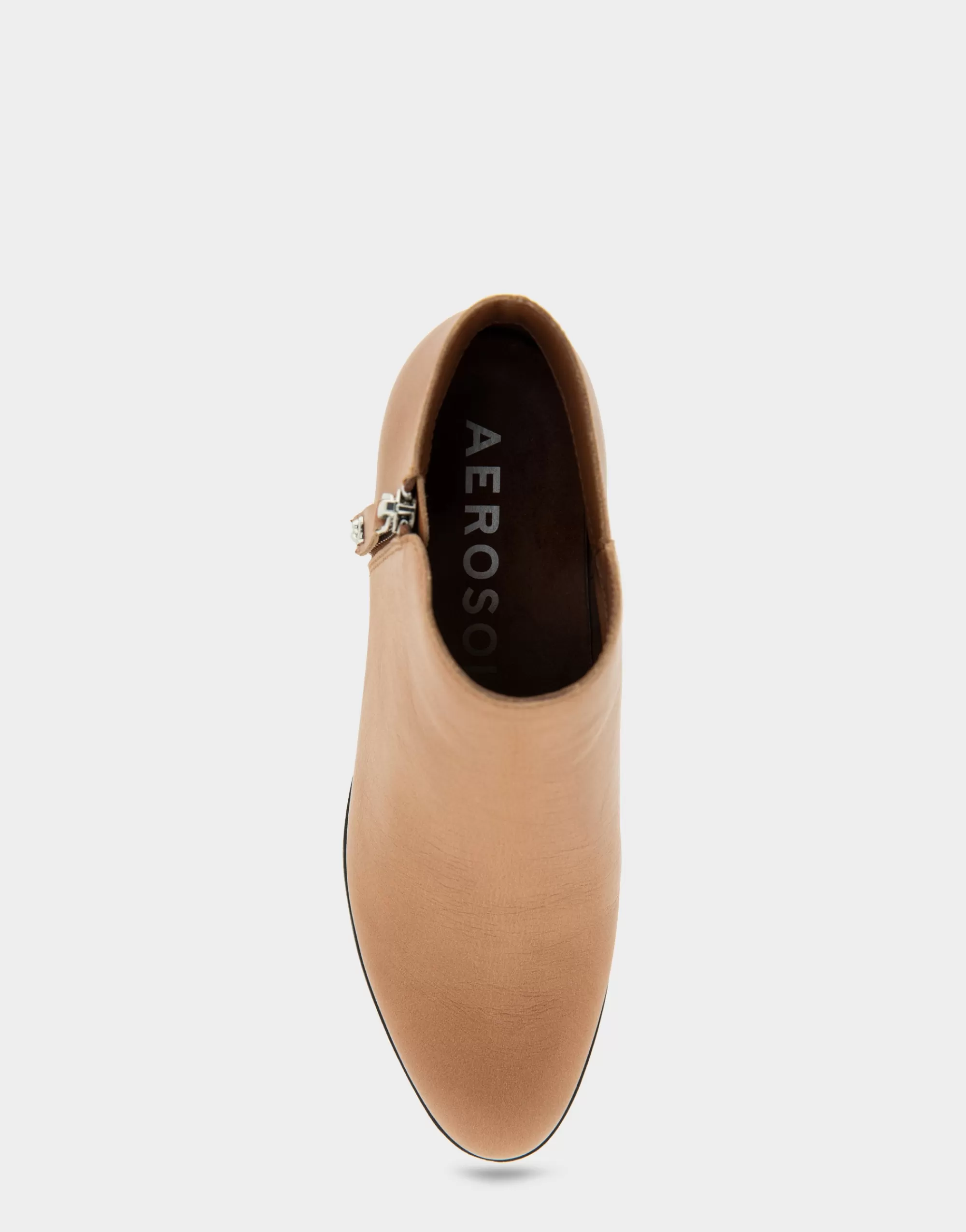 Aerosoles Ankle Boots*Comfortable Women's Ornamented Zipper Low Bootie in Camel Burnished Leather Leather