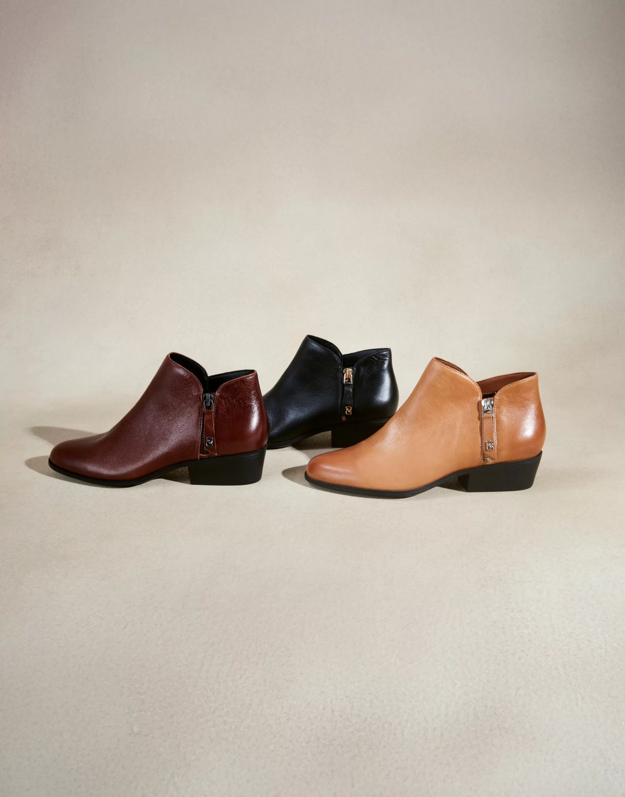 Aerosoles Ankle Boots*Comfortable Women's Ornamented Zipper Low Bootie in Camel Burnished Leather Leather