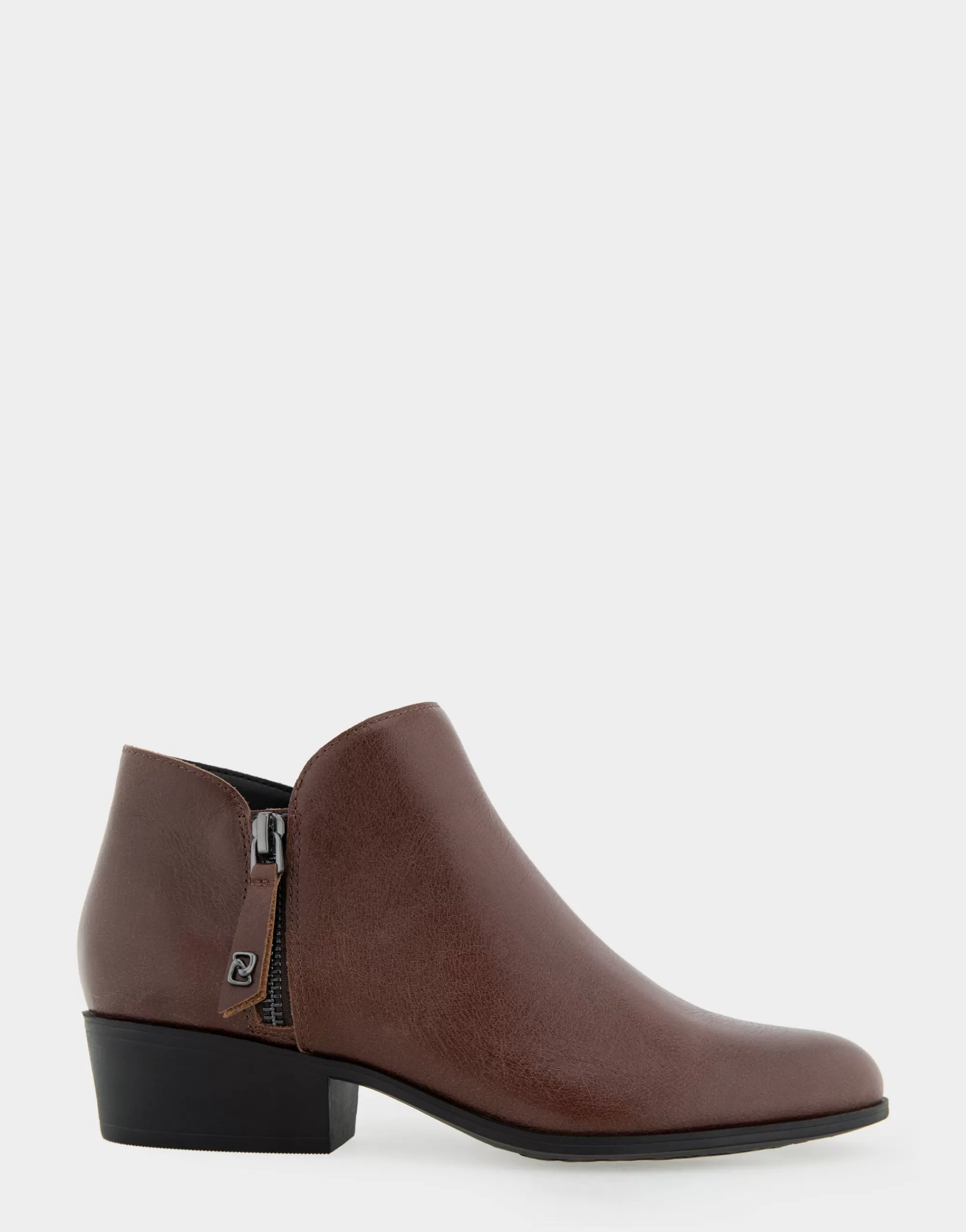 Aerosoles Ankle Boots*Comfortable Women's Ornamented Zipper Low Bootie in Mocha Burnished Leather Leather